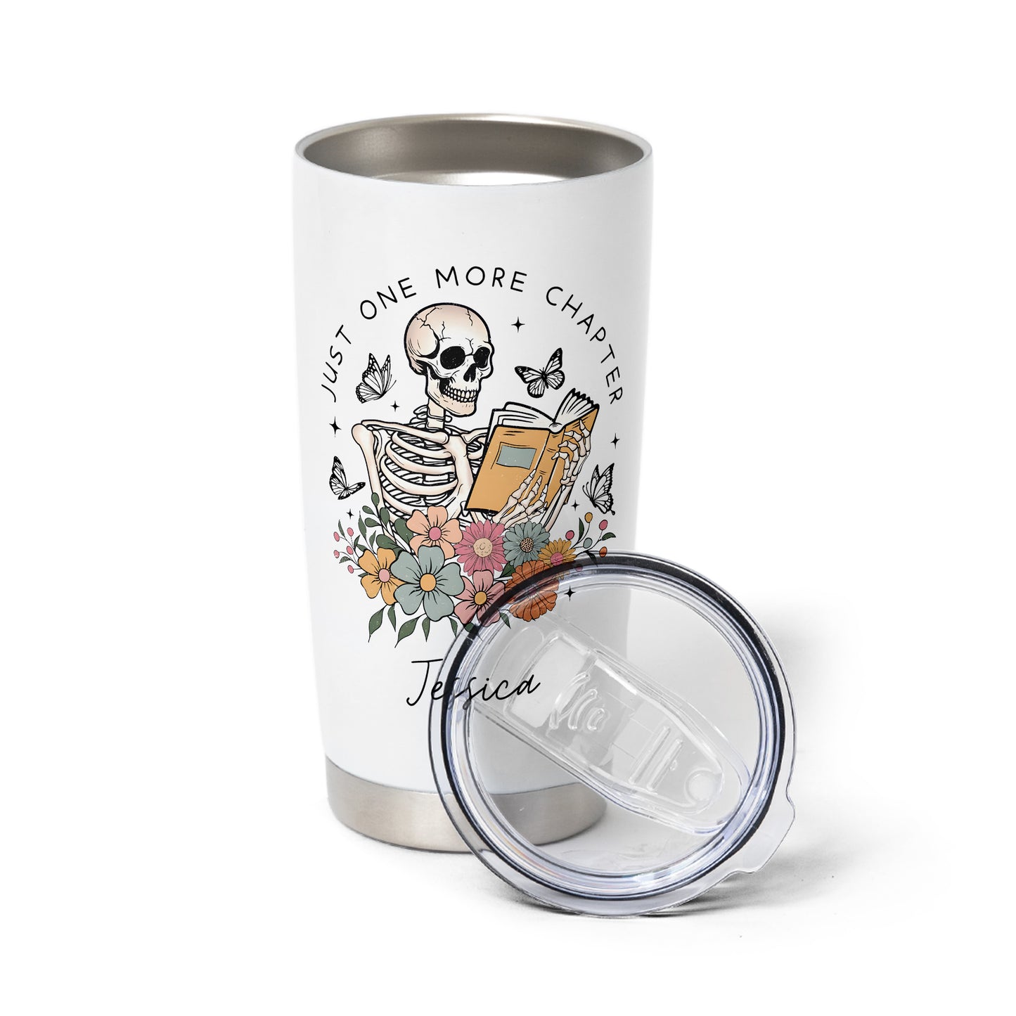 Custom Name Skeleton Reading Stainless Steel Tumbler
