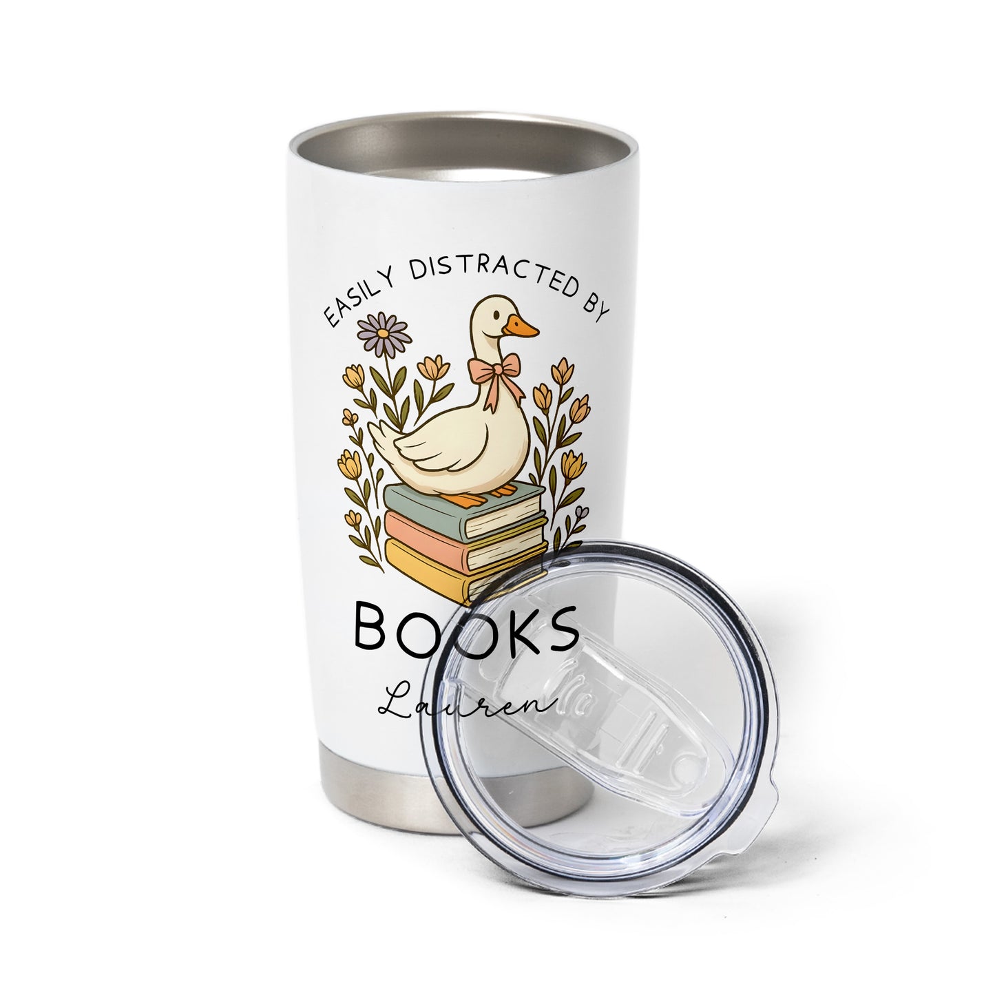 Custom Name Duck Book Lover Stainless Steel Tumbler