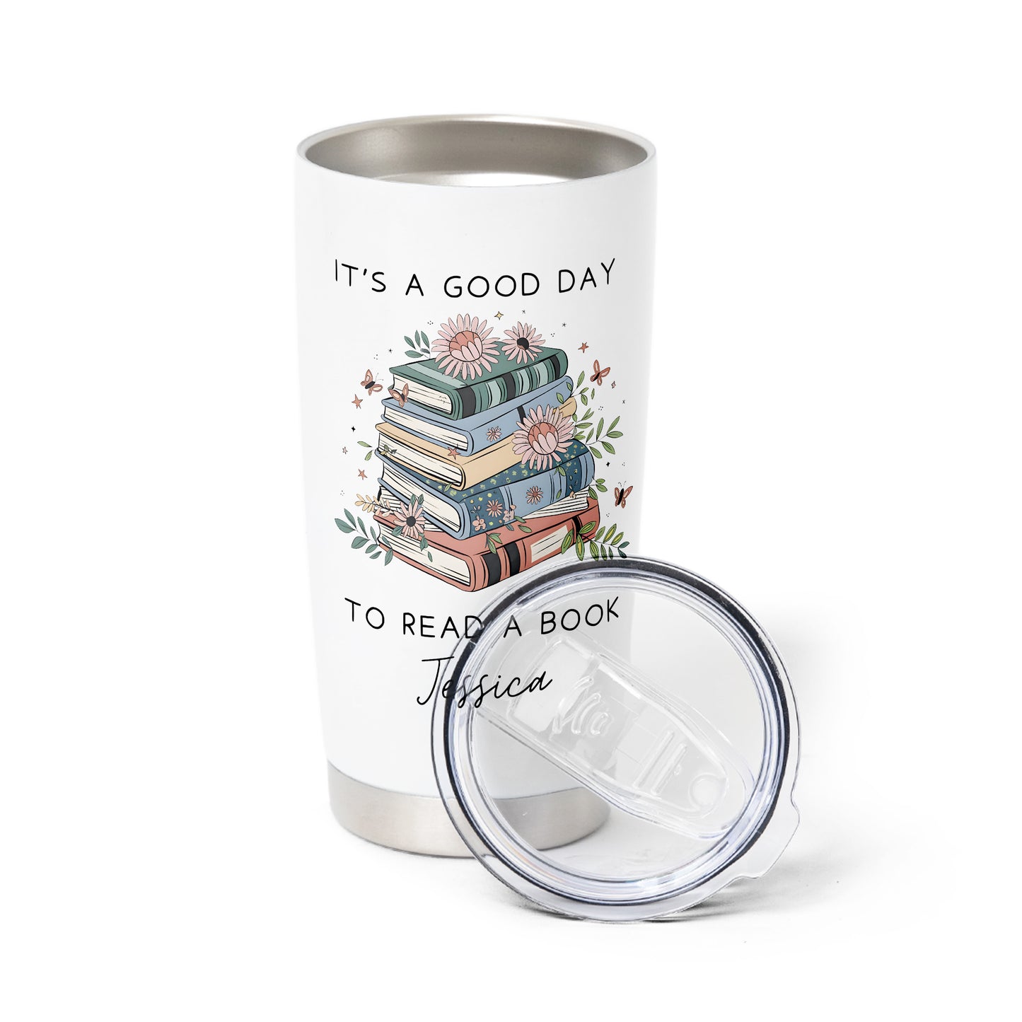 Custom Name Book Stack Reading Day Stainless Steel Tumbler
