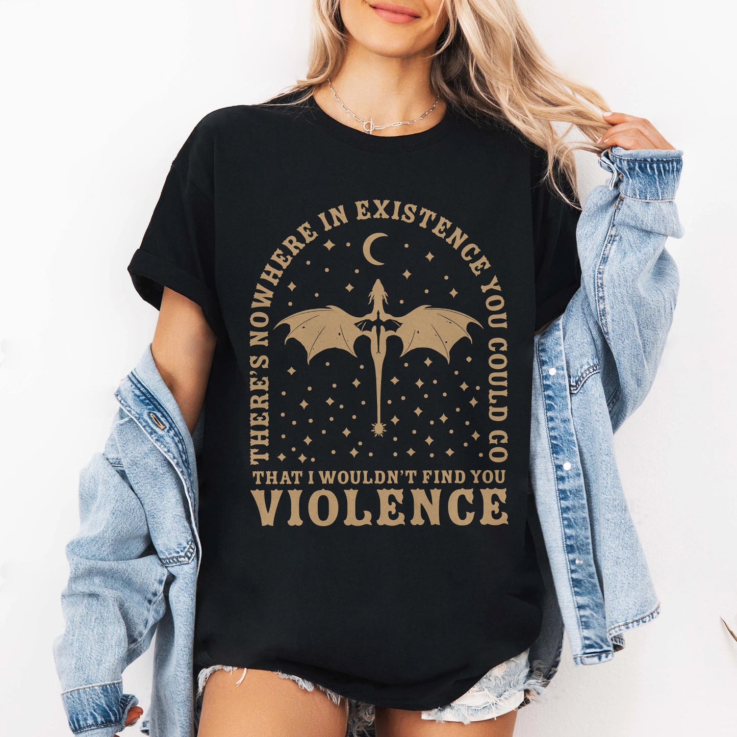 Fourth Wing Inspired T-Shirt – Violence Dragon Sword Graphic Tee