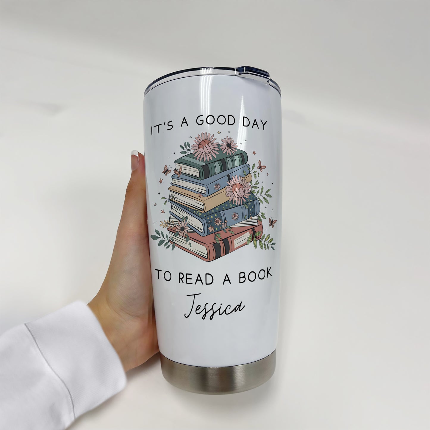 Custom Name Book Stack Reading Day Stainless Steel Tumbler