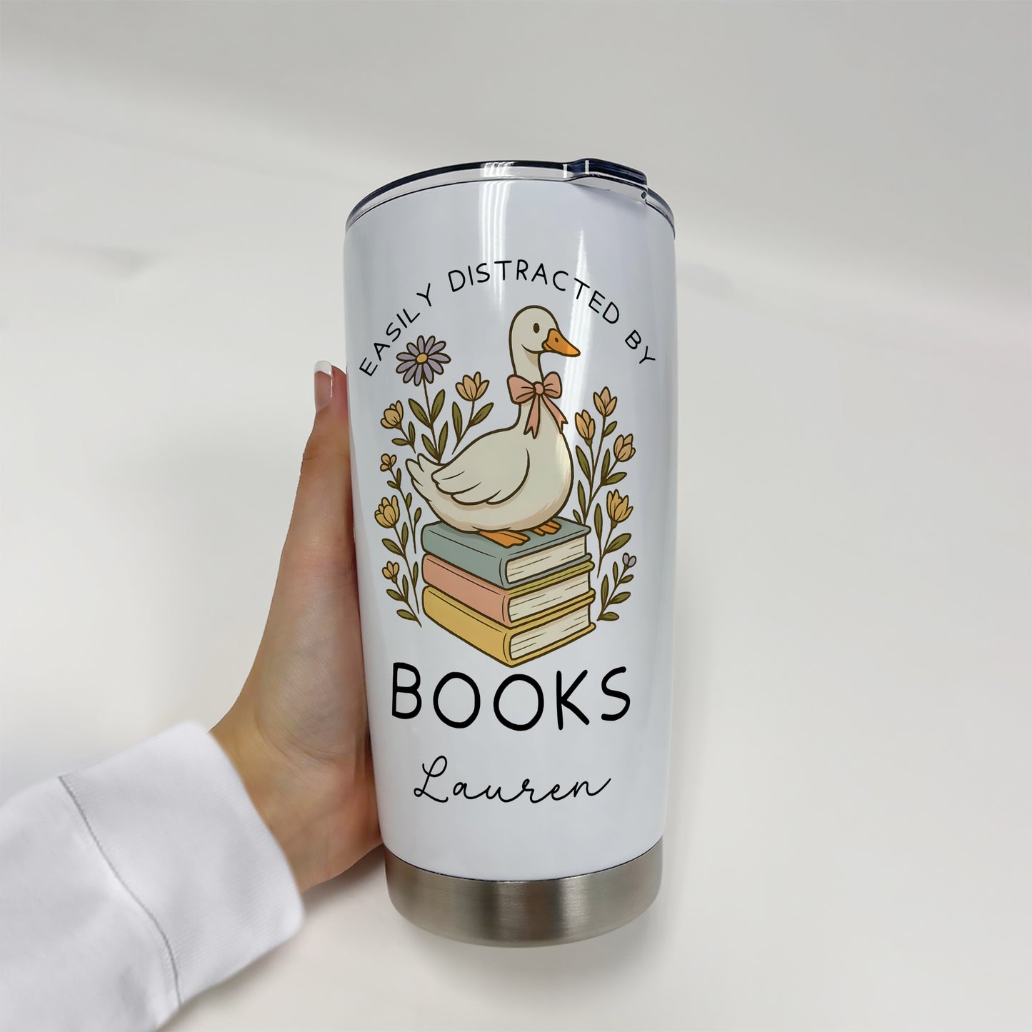 Custom Name Duck Book Lover Stainless Steel Tumbler