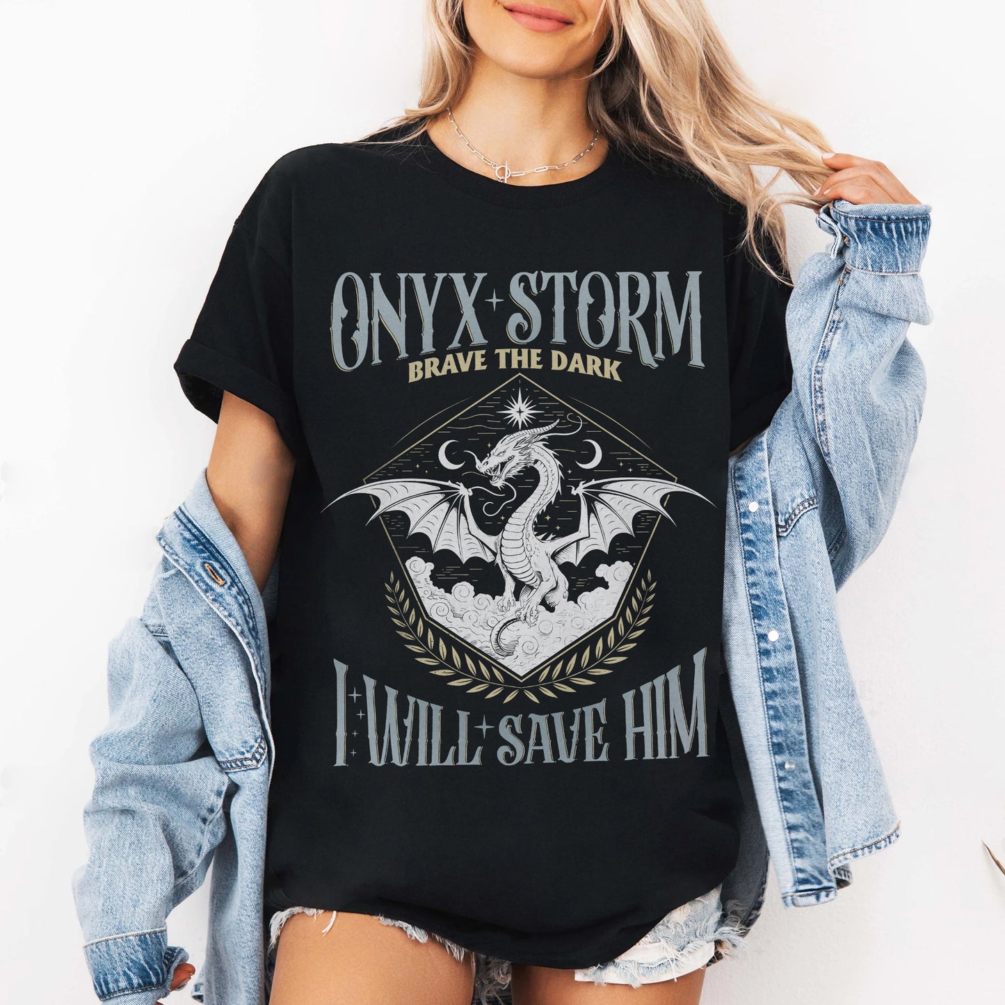 Fantasy Onyx Storm Dragon Graphic T-Shirt