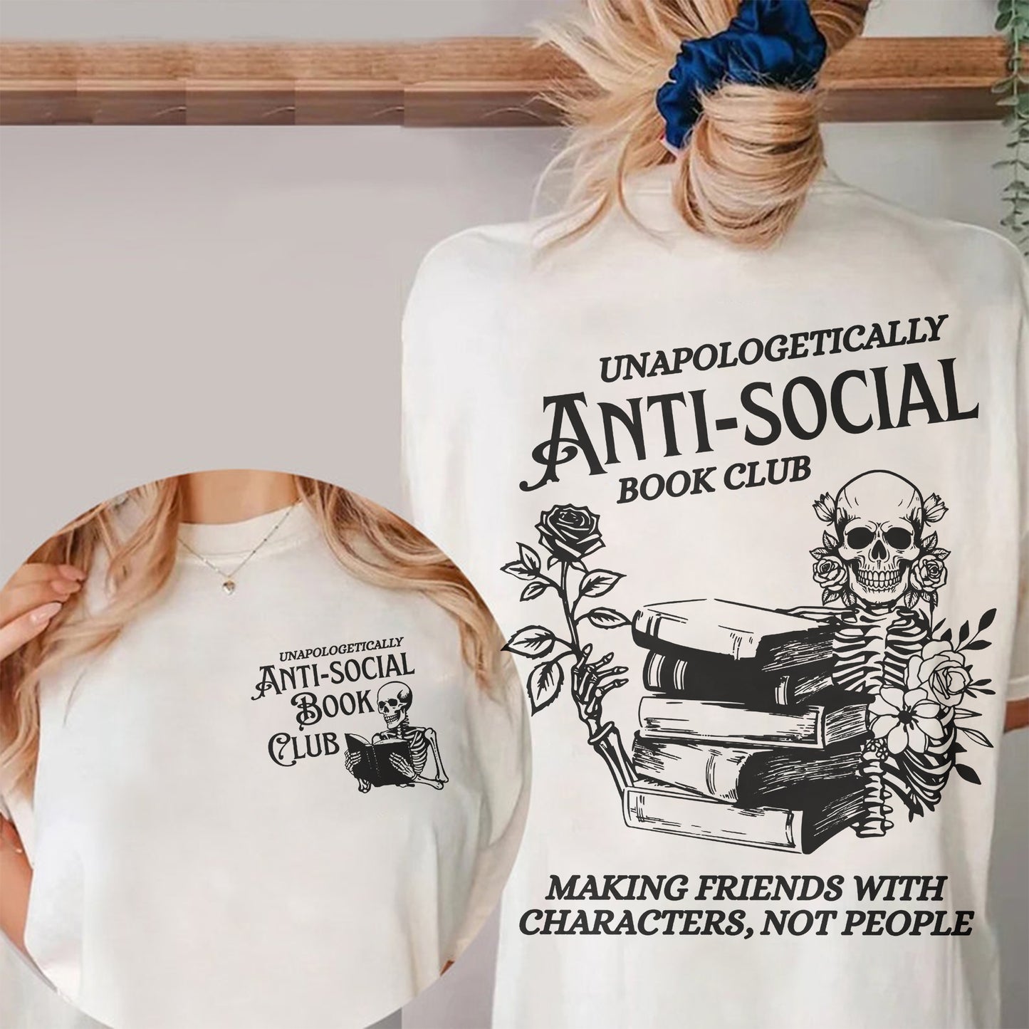 Anti-Social Book Club Comfort Colors T-Shirt – Dark Academia Skeleton Reader Tee