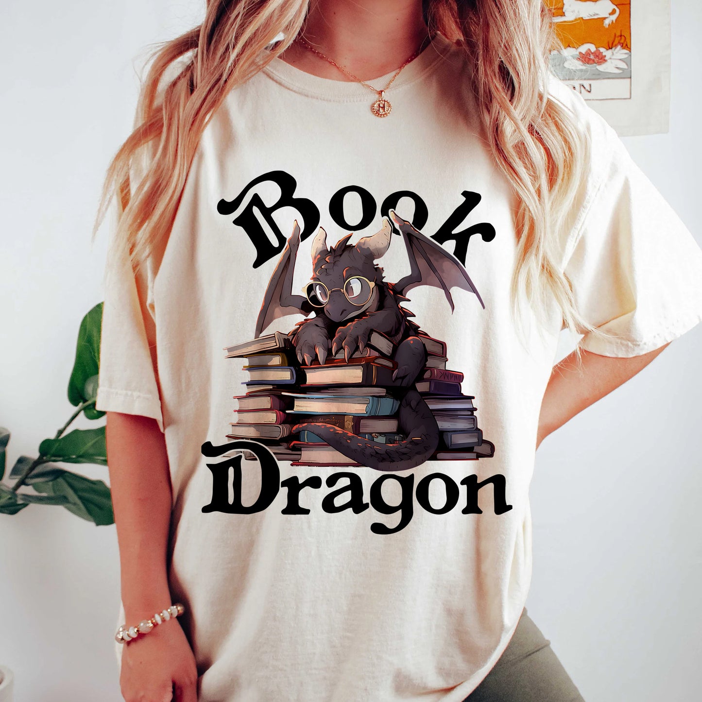 Book Dragon T-Shirt | Fantasy Reader Oversized Tee