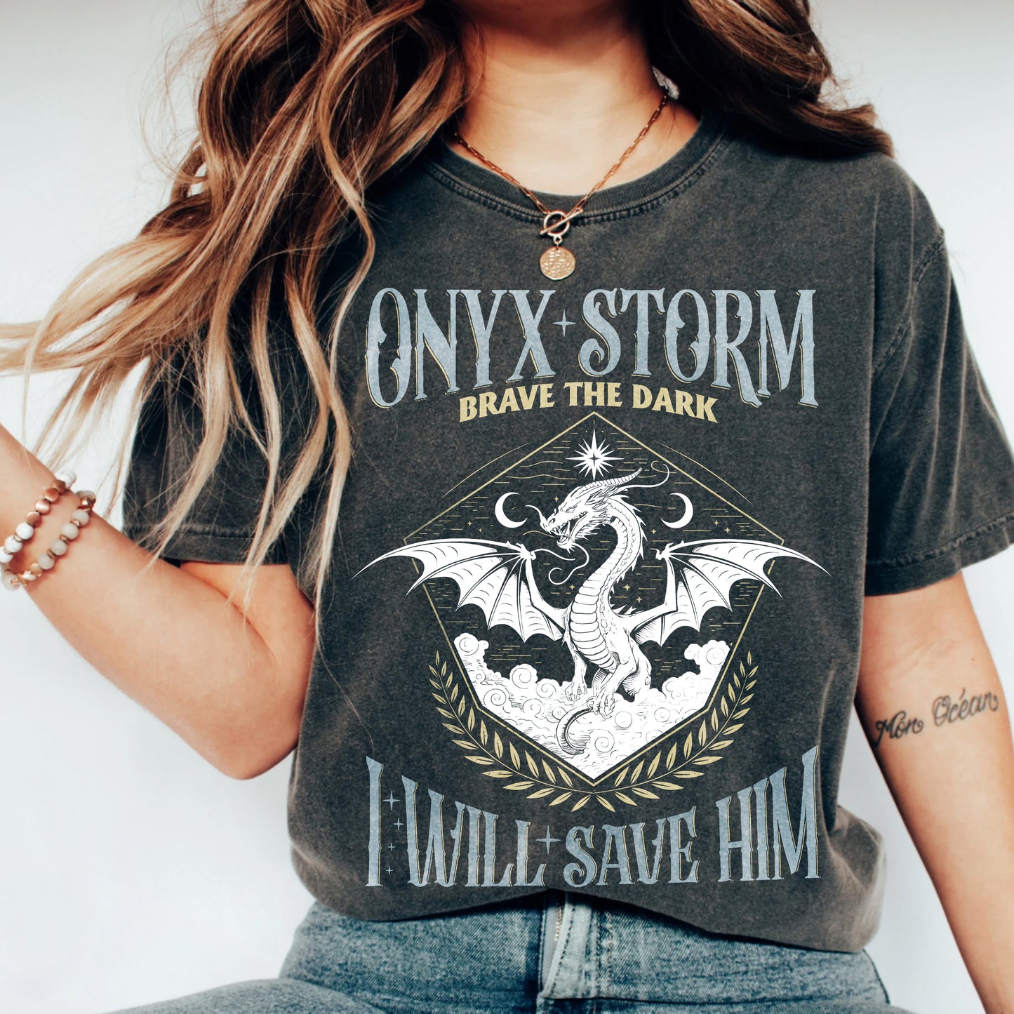 Fantasy Onyx Storm Dragon Graphic T-Shirt