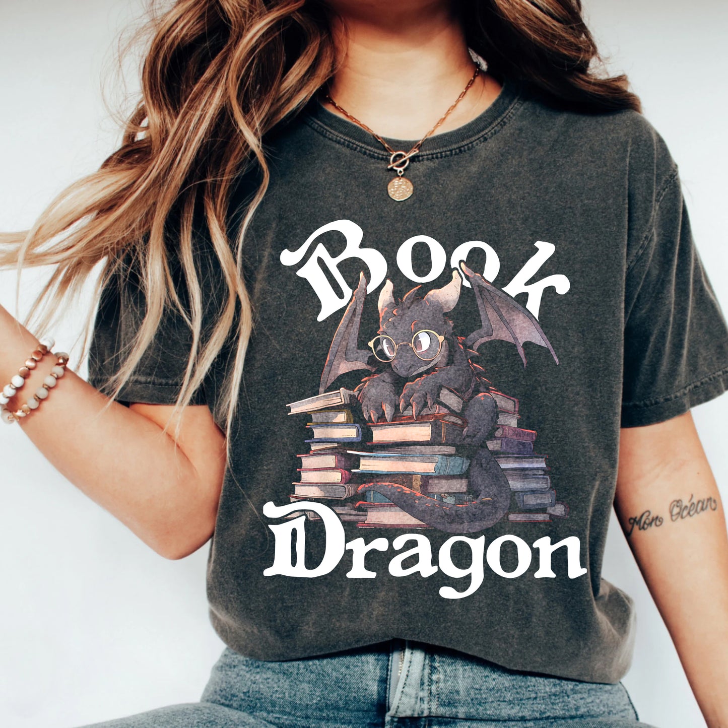 Book Dragon T-Shirt | Fantasy Reader Oversized Tee