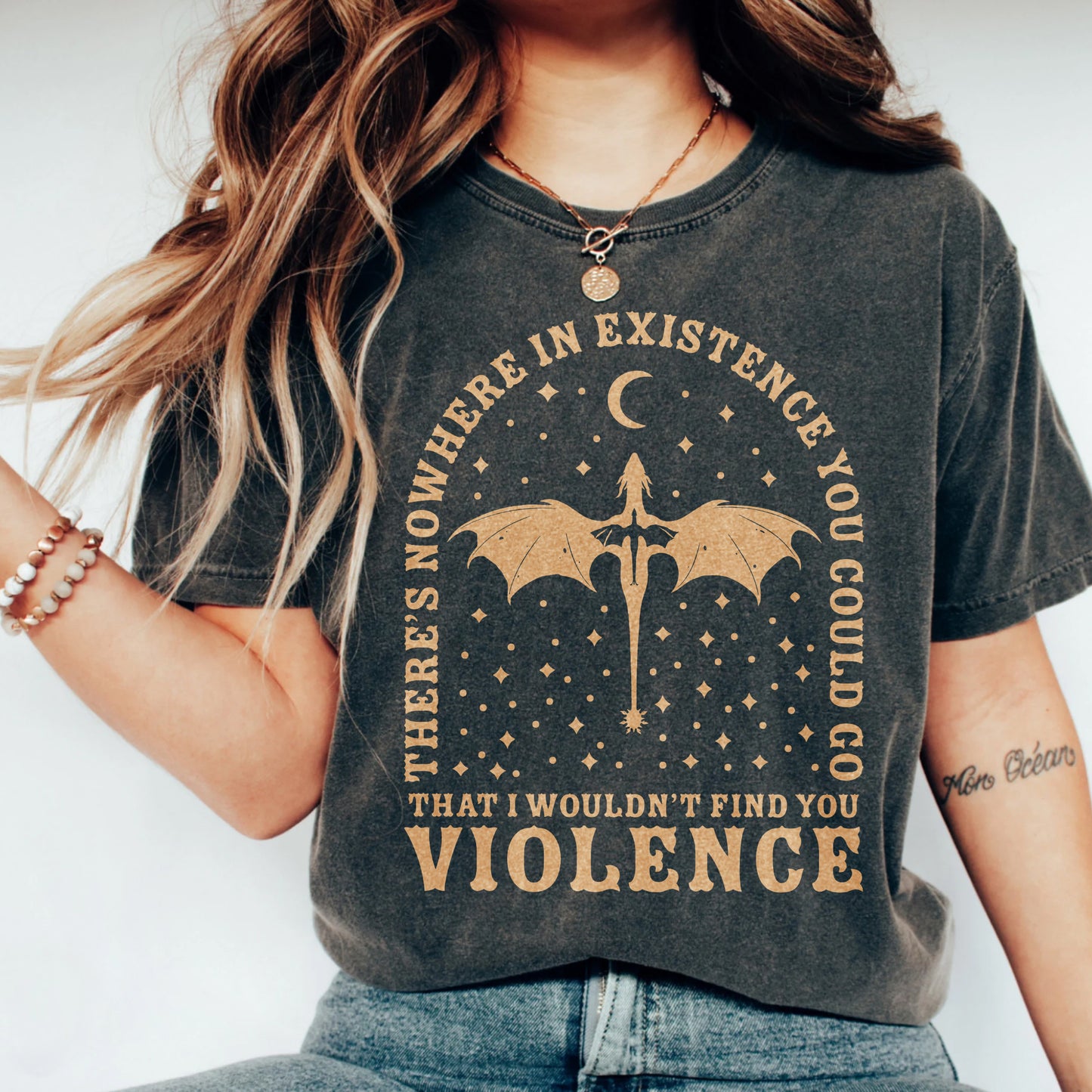 Fourth Wing Inspired T-Shirt – Violence Dragon Sword Graphic Tee