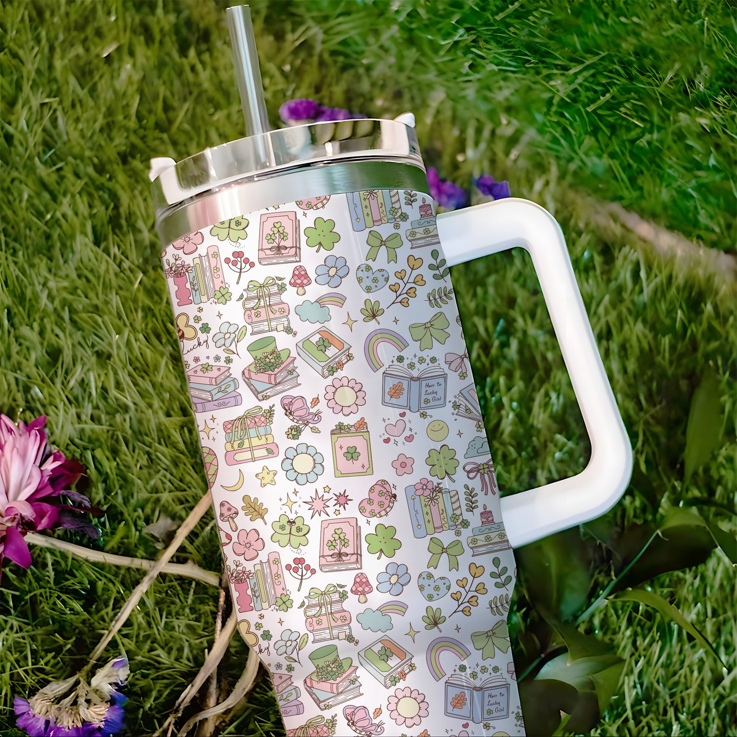 Pastel Bookish Charm Stainless Steel Tumbler