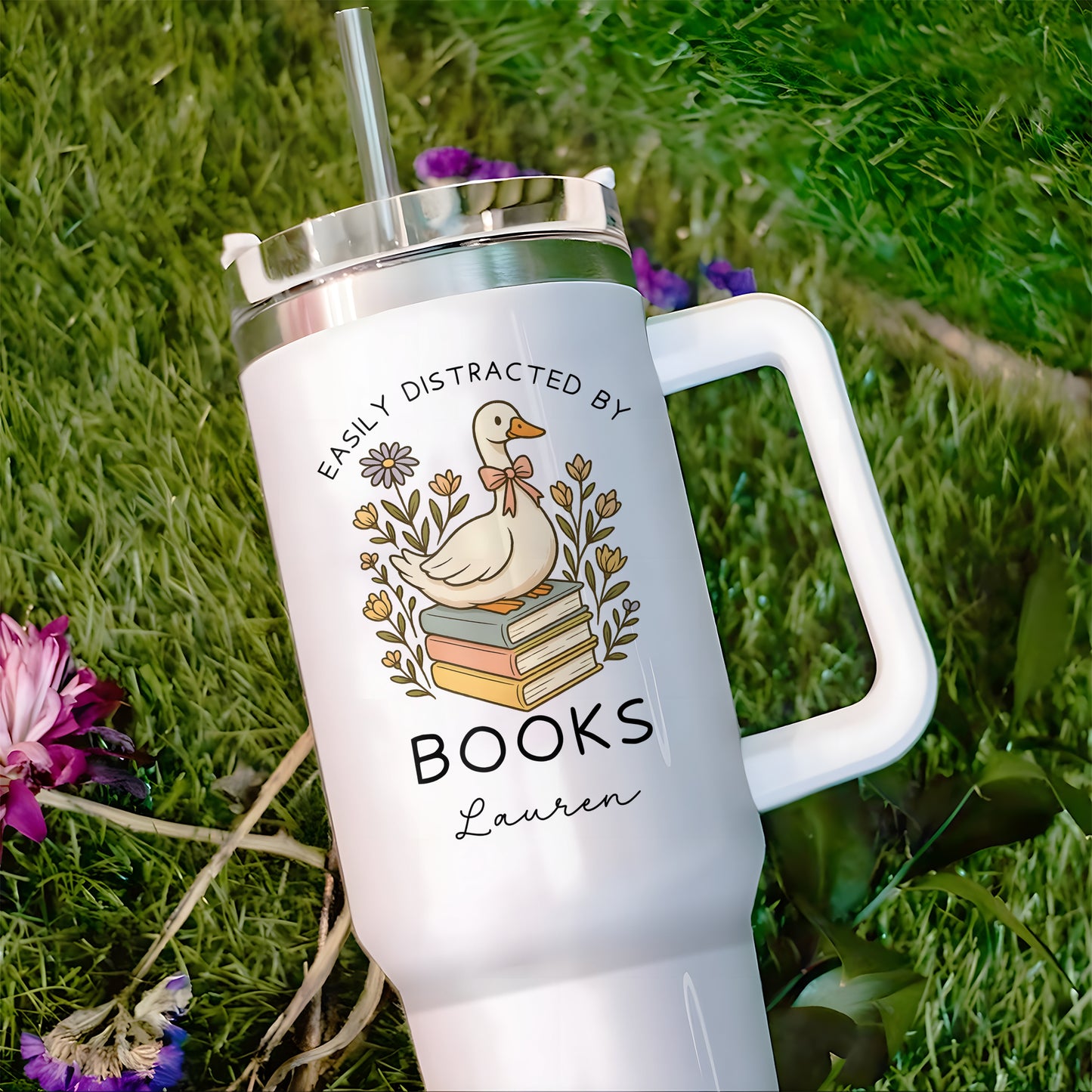 Custom Name Duck Book Lover Stainless Steel Tumbler