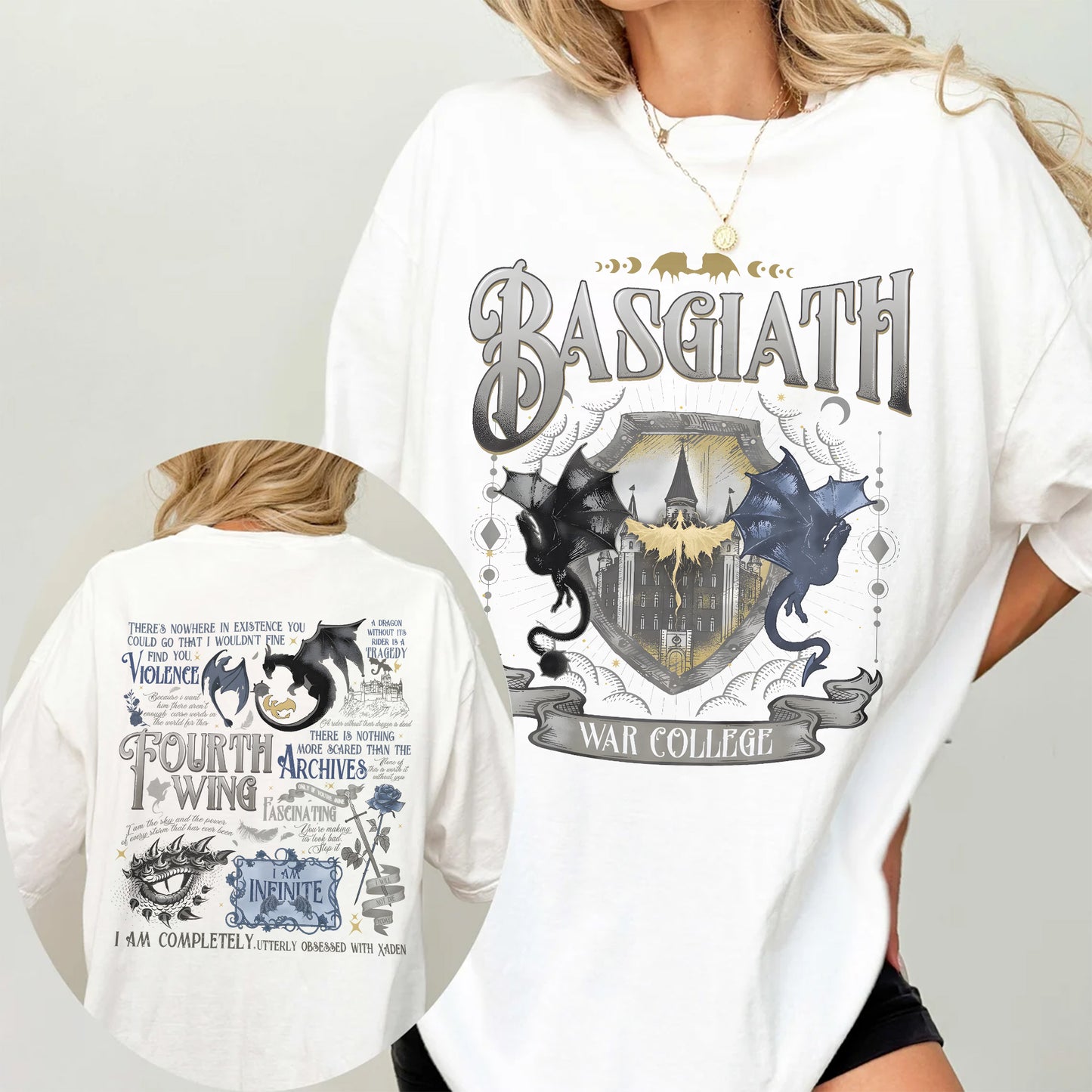 Basgiath Comfort Colors Tee – Fourth Wing Crest & Xaden Quotes