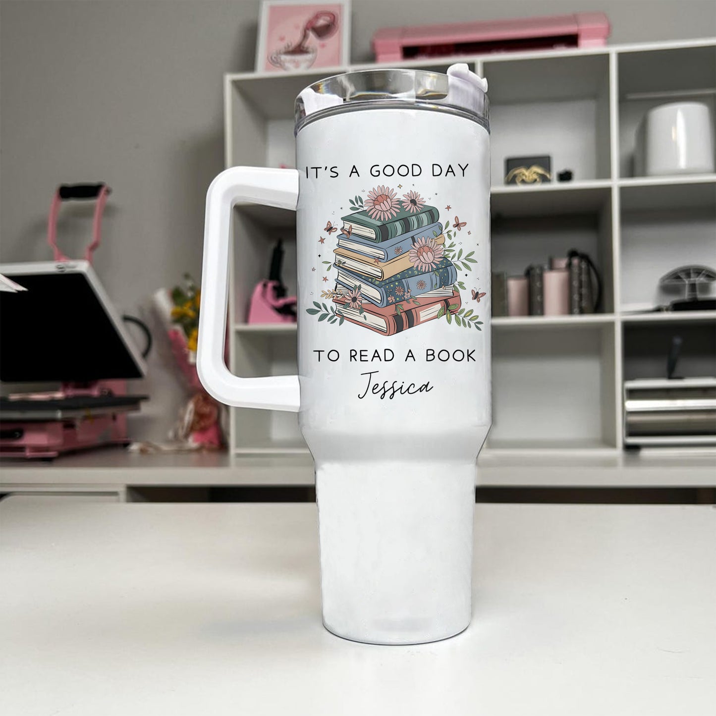 Custom Name Book Stack Reading Day Stainless Steel Tumbler