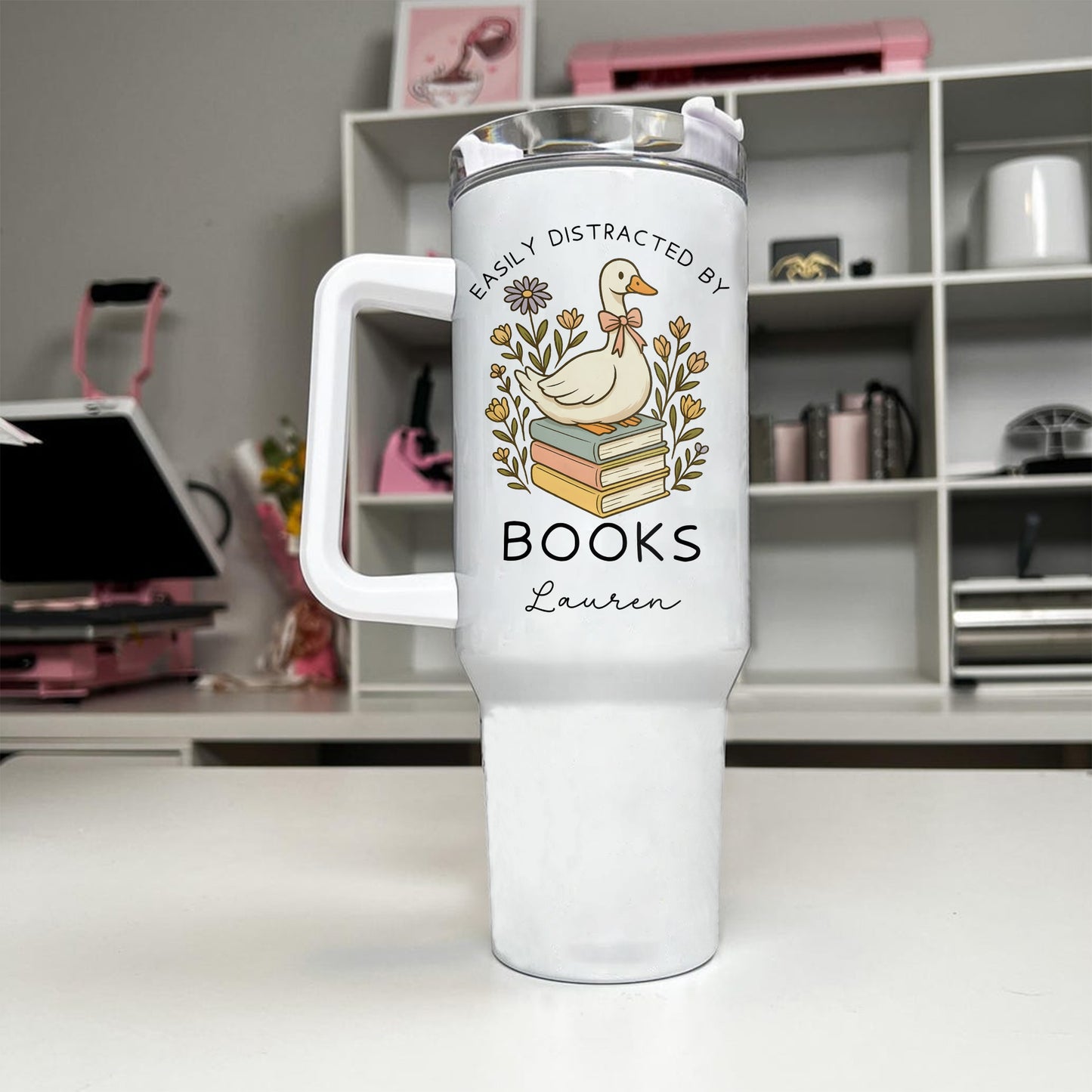 Custom Name Duck Book Lover Stainless Steel Tumbler
