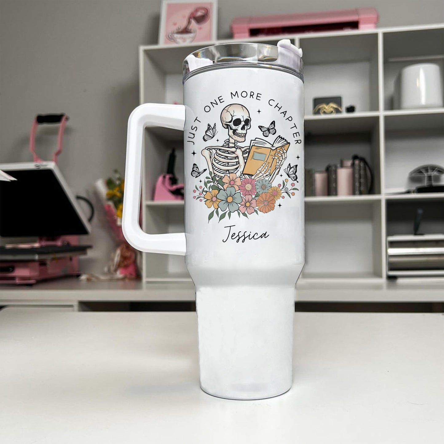 Custom Name Skeleton Reading Stainless Steel Tumbler
