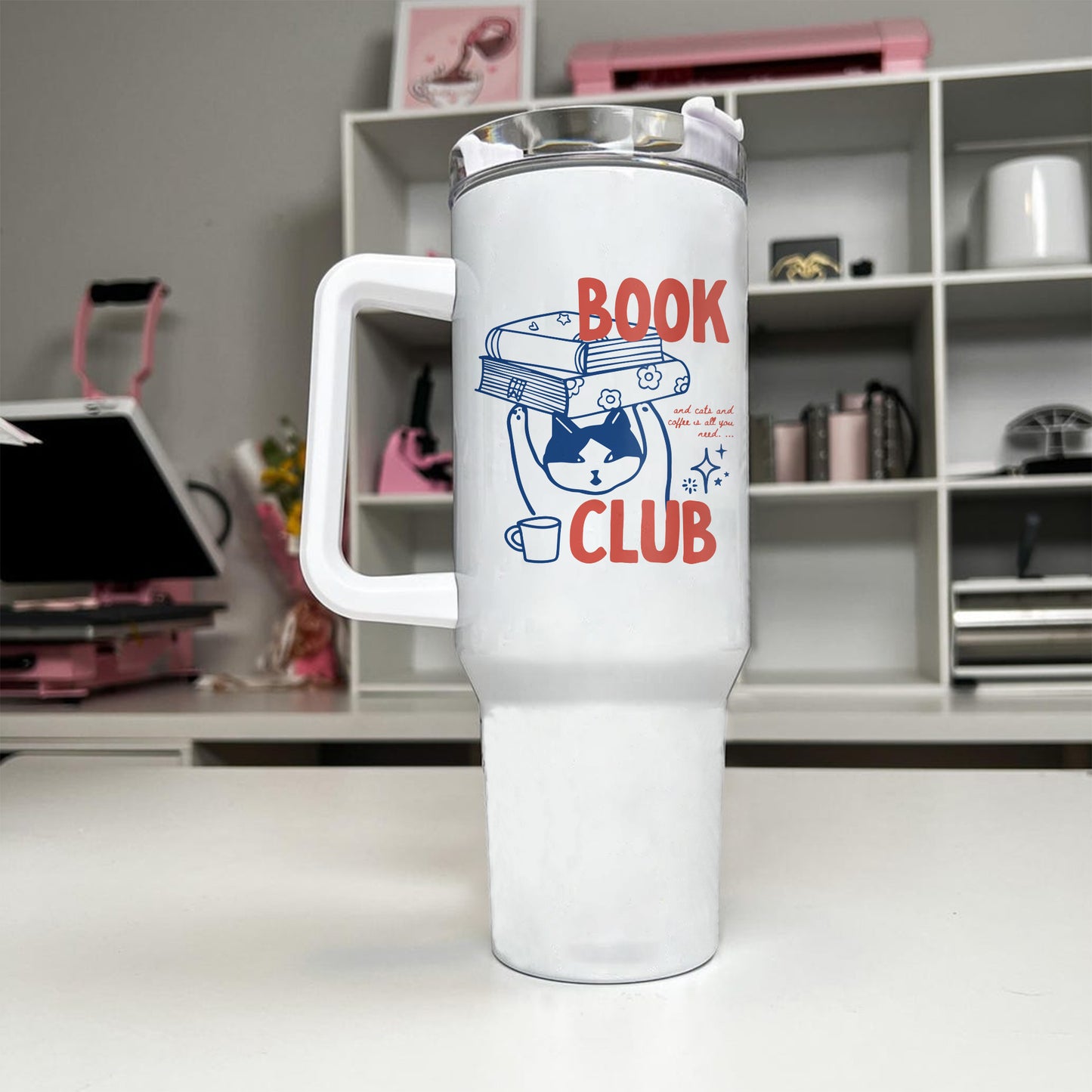 Book Club Cat Tumbler – Stainless Steel, Reader Gift