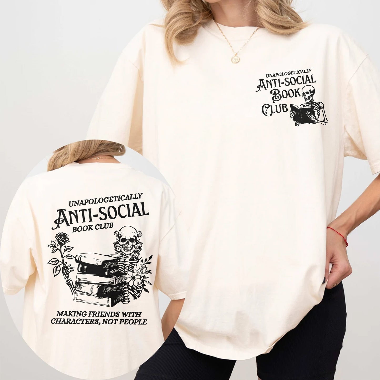 Anti-Social Book Club Comfort Colors T-Shirt – Dark Academia Skeleton Reader Tee