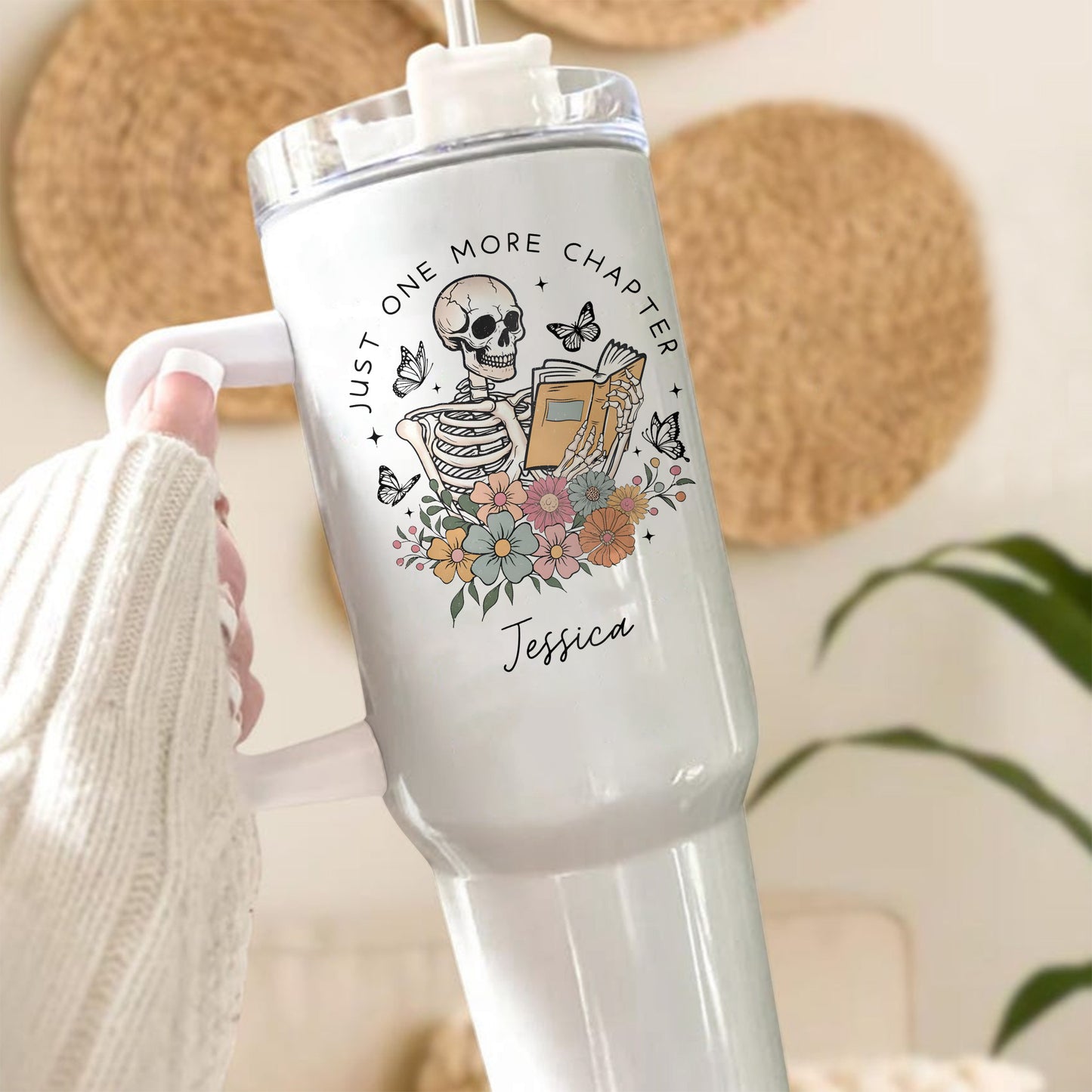 Custom Name Skeleton Reading Stainless Steel Tumbler