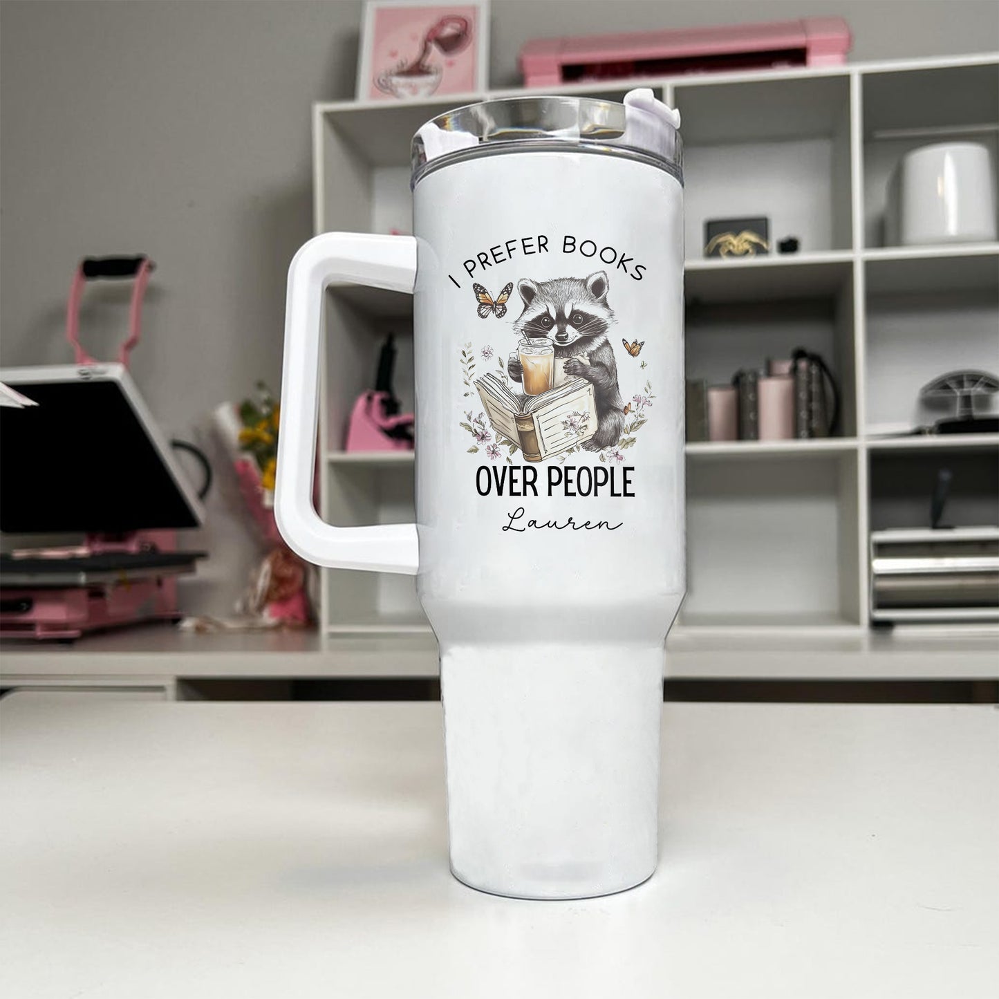 I Prefer Books Over People Tumbler | Custom Name Bookish Cup