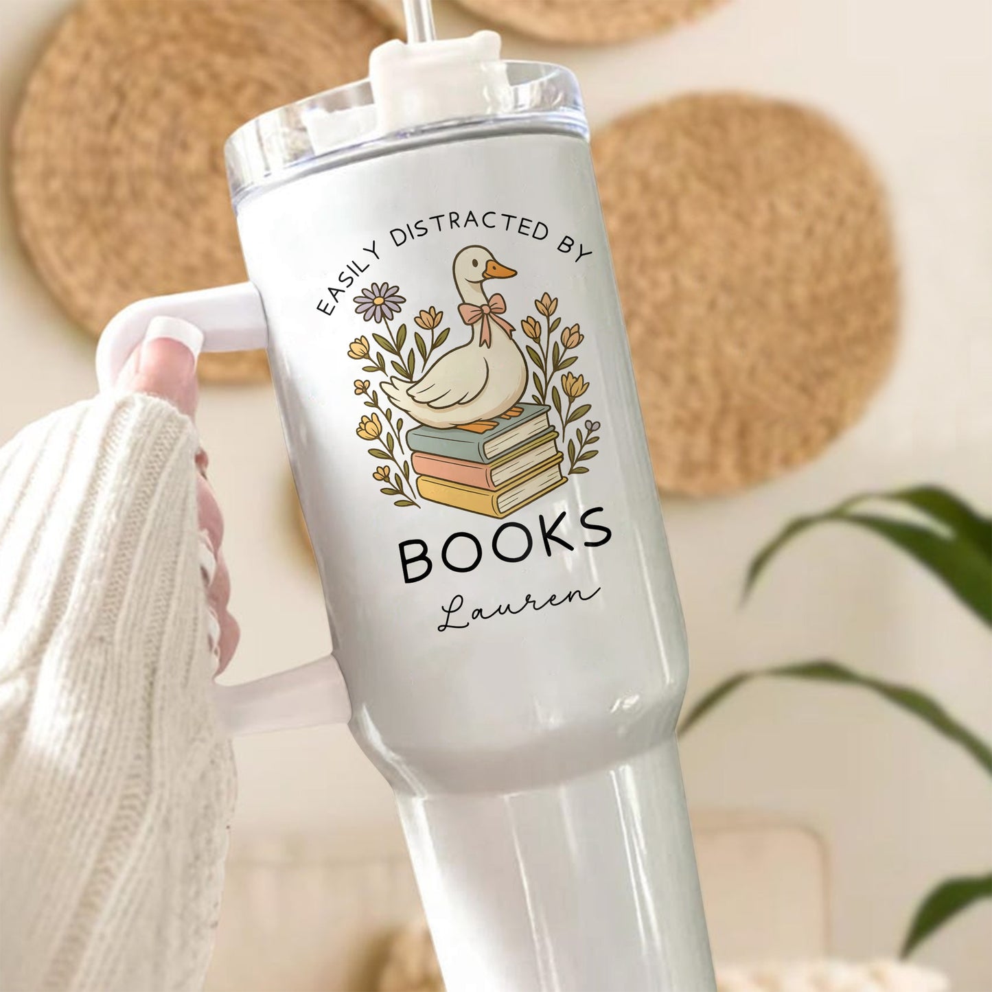 Custom Name Duck Book Lover Stainless Steel Tumbler