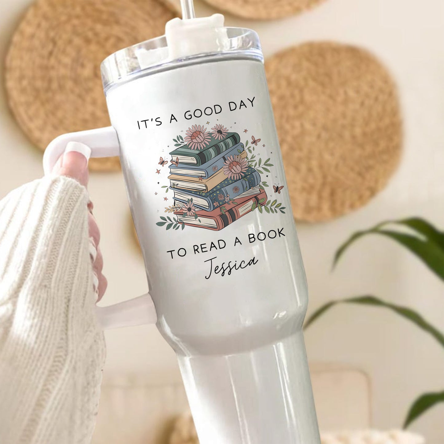 Custom Name Book Stack Reading Day Stainless Steel Tumbler