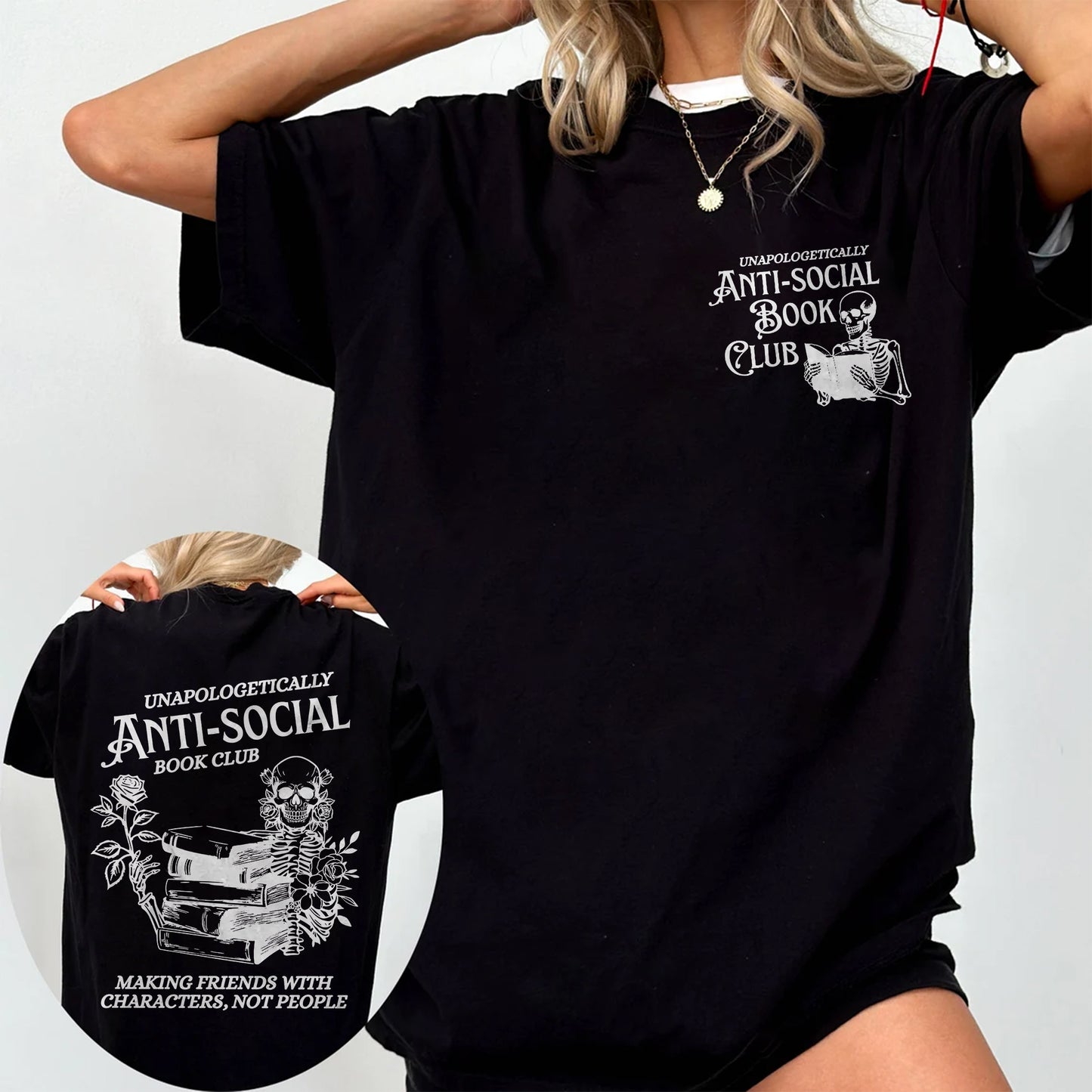 Anti-Social Book Club Comfort Colors T-Shirt – Dark Academia Skeleton Reader Tee