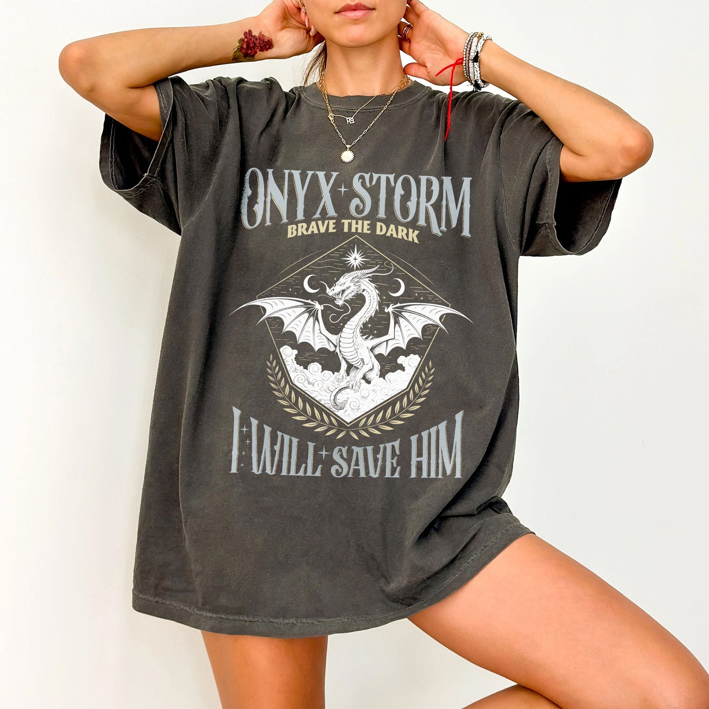 Fantasy Onyx Storm Dragon Graphic T-Shirt