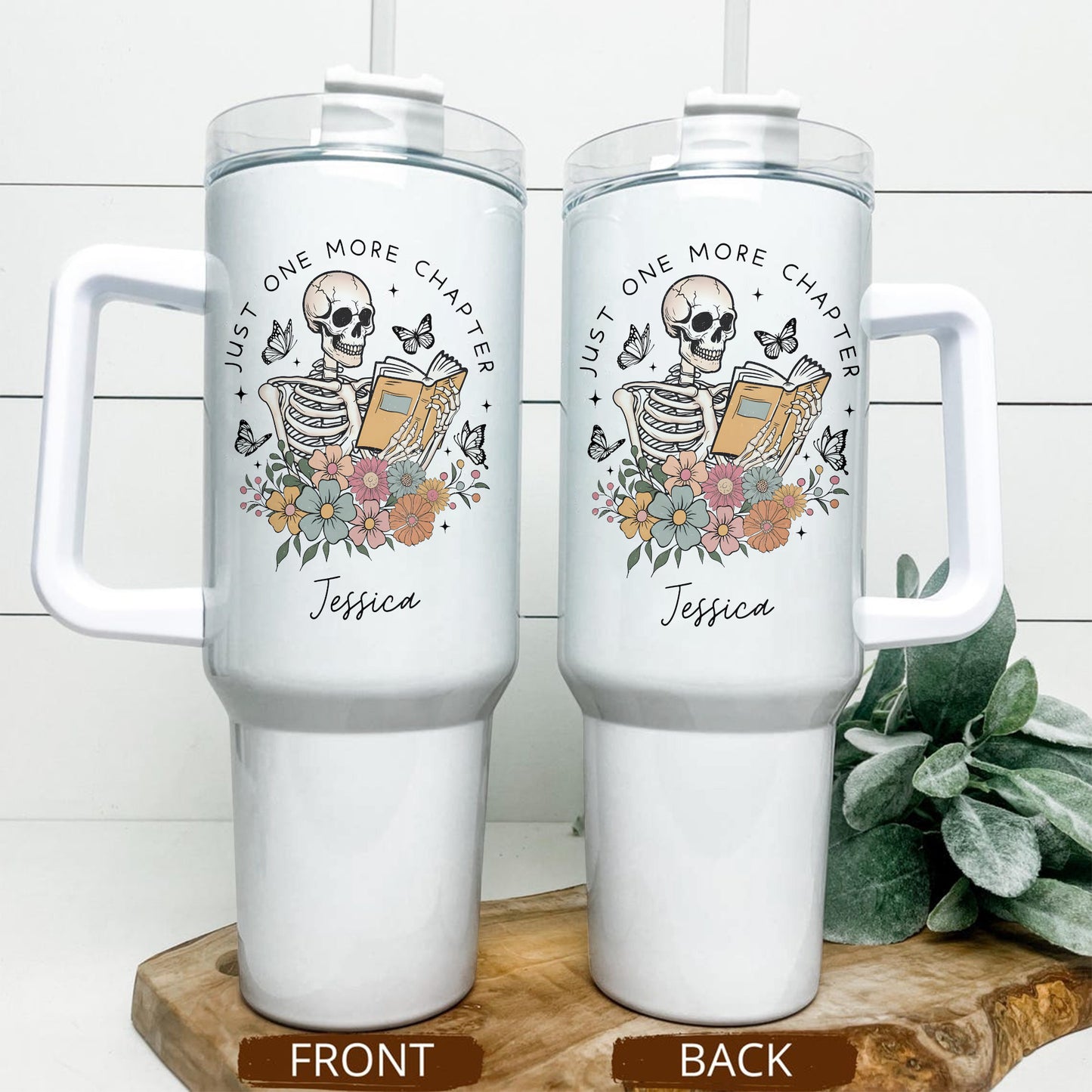 Custom Name Skeleton Reading Stainless Steel Tumbler