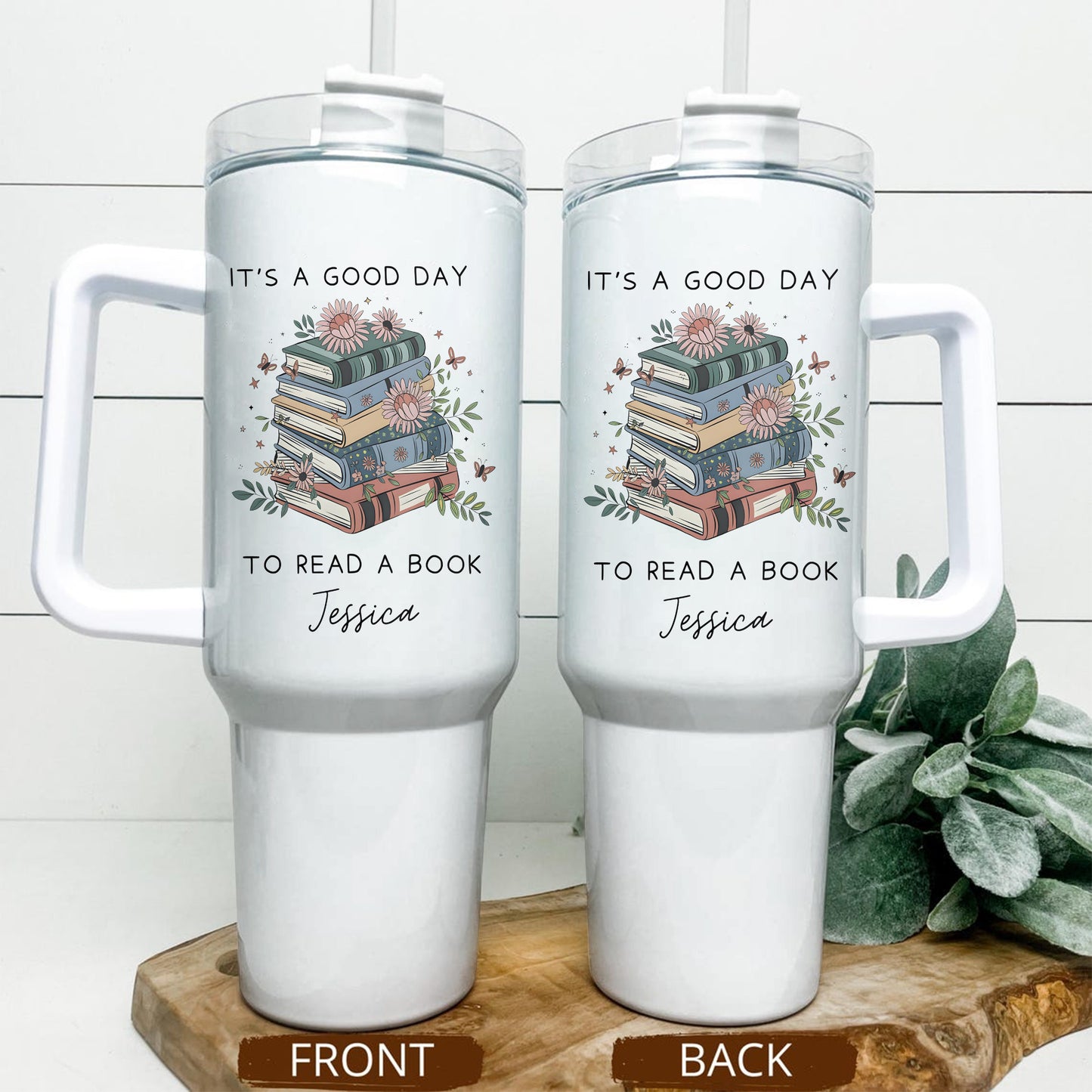 Custom Name Book Stack Reading Day Stainless Steel Tumbler