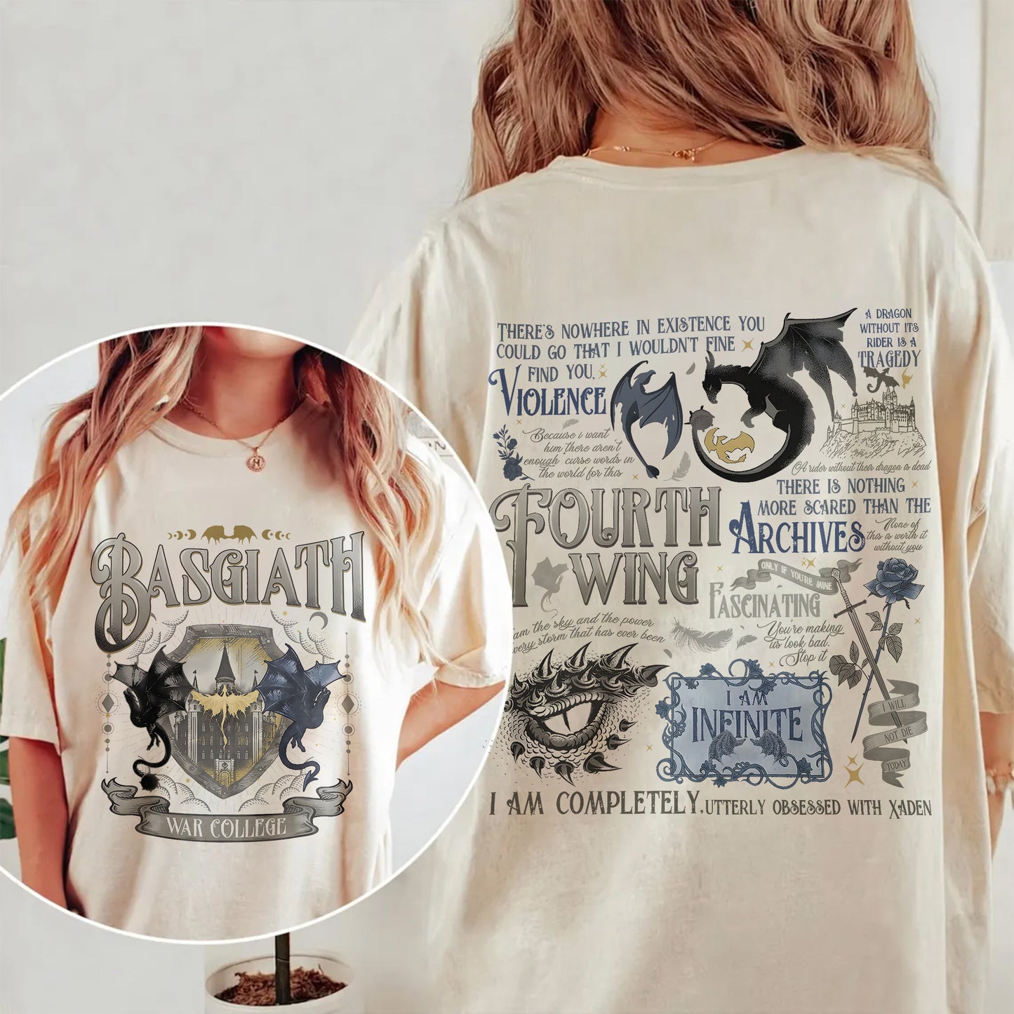 Basgiath Comfort Colors Tee – Fourth Wing Crest & Xaden Quotes
