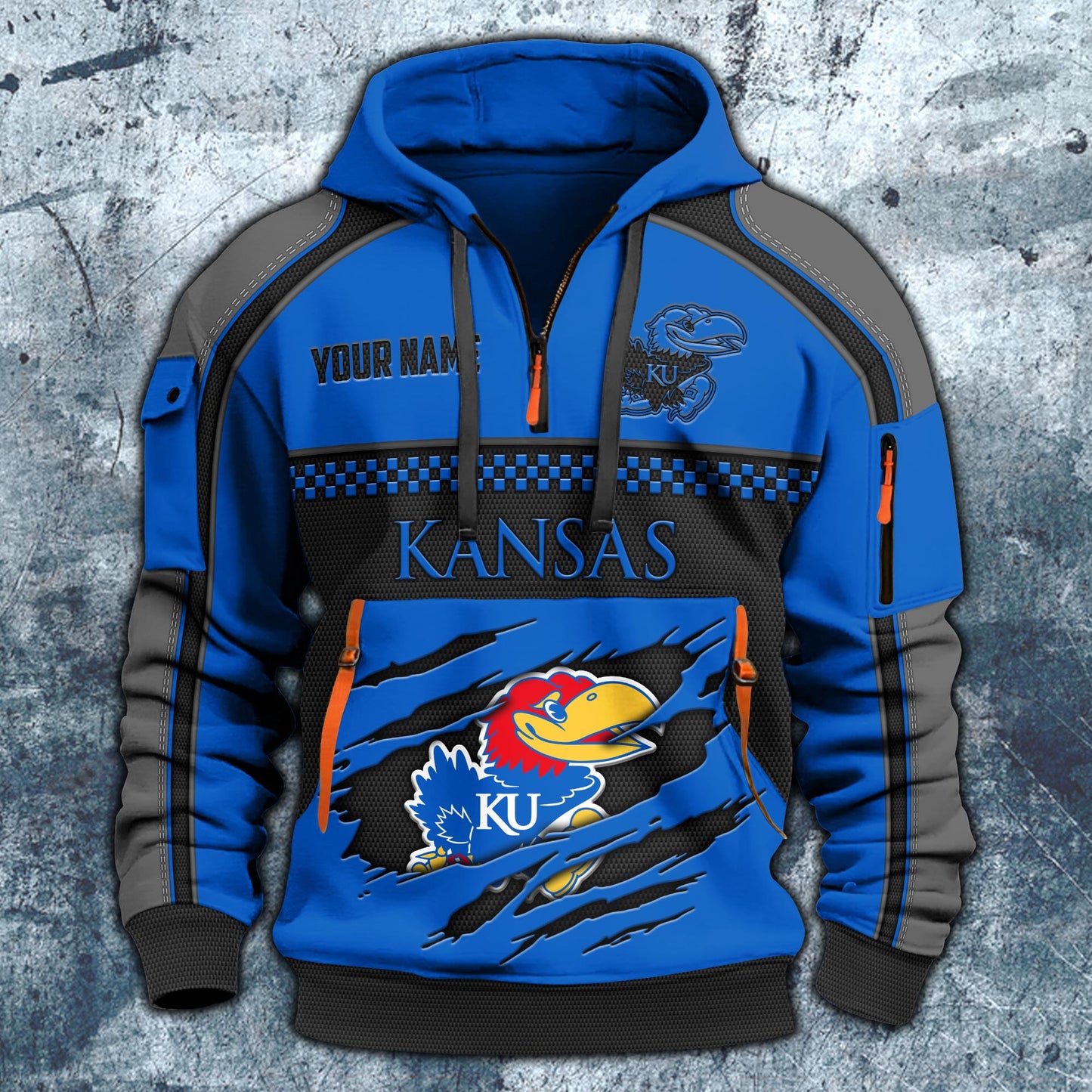 Kansas JayhawksHoodie Half Zipper Custom Your Name EHIVM-07092718