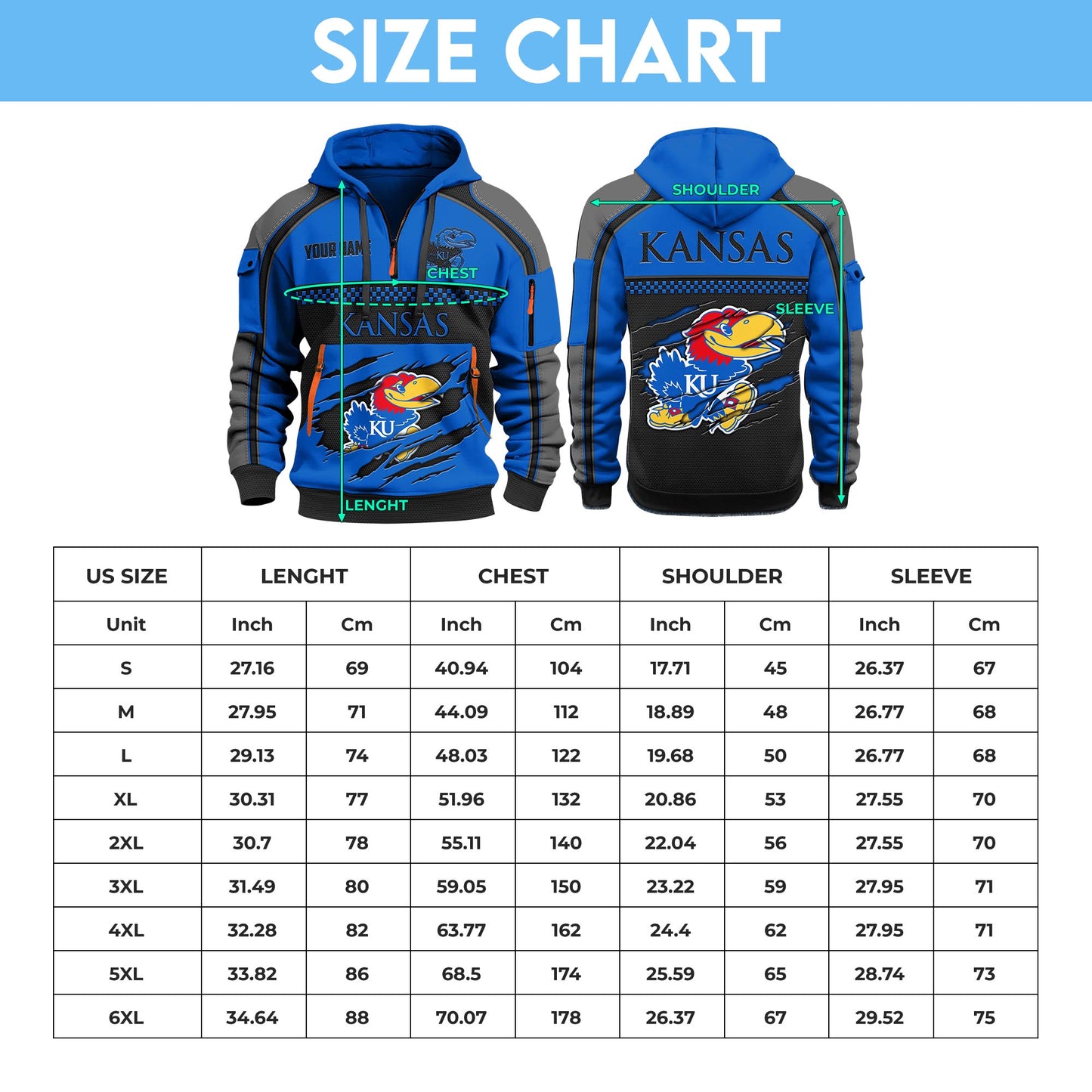 Kansas JayhawksHoodie Half Zipper Custom Your Name EHIVM-07092718
