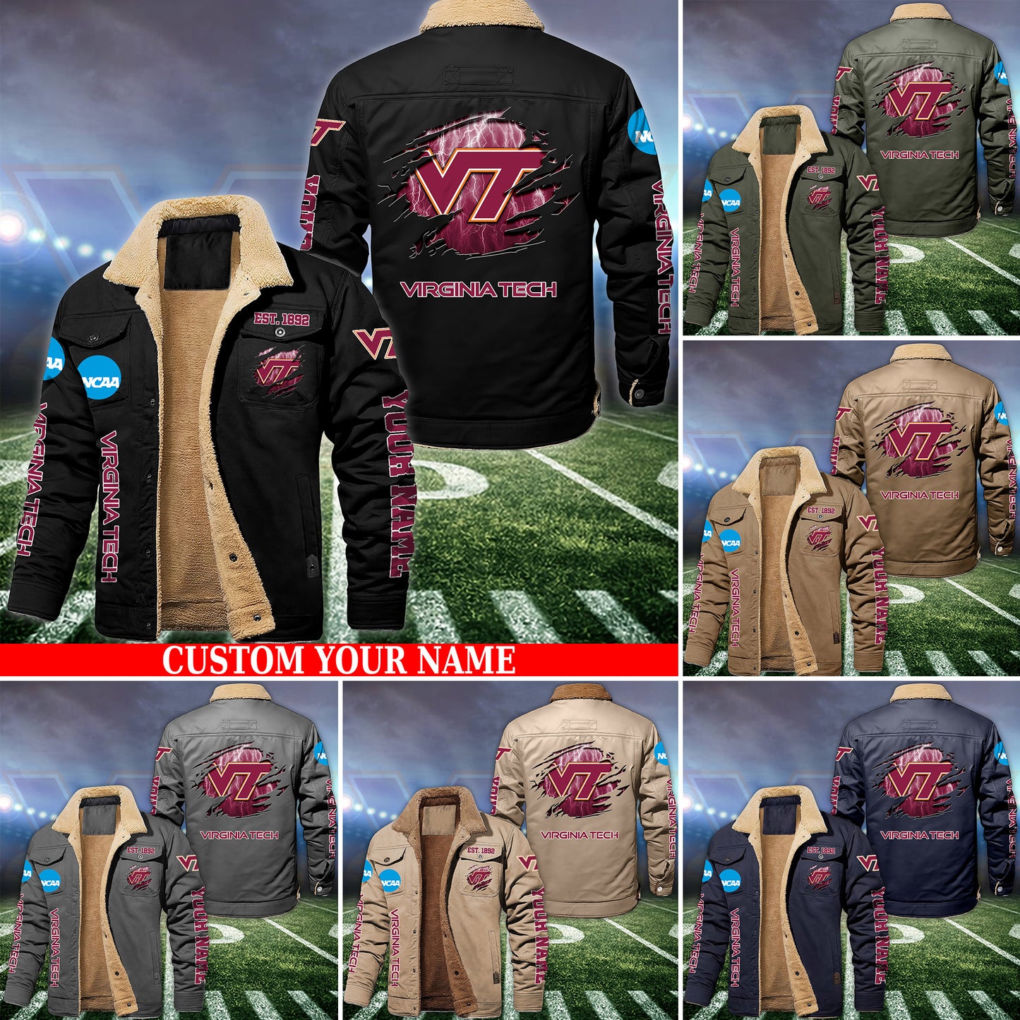 Virginia Tech Hokies Fleece Lined Cargo Jacket Custom Your Name 2026 Version EHIVM-53730