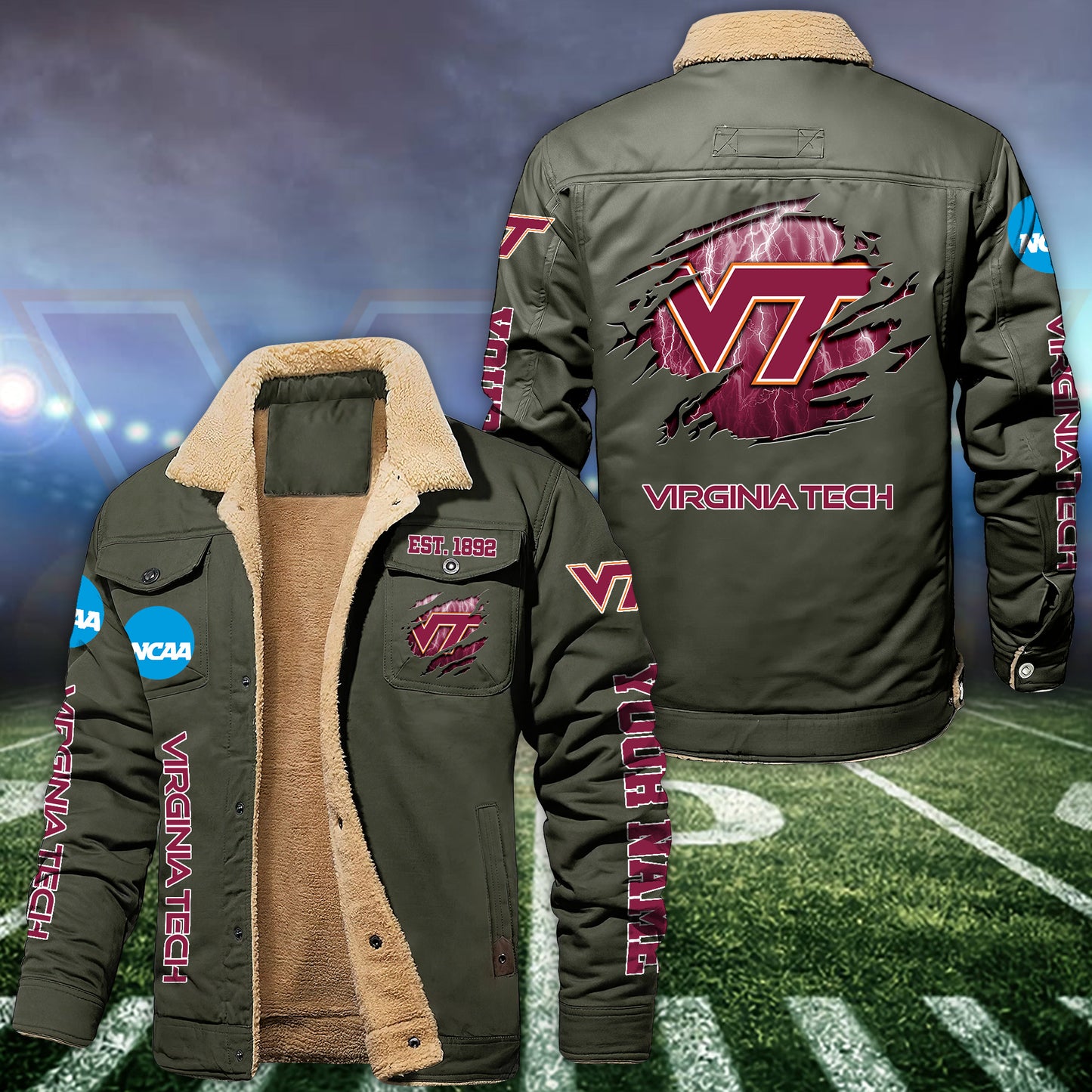 Virginia Tech Hokies Fleece Lined Cargo Jacket Custom Your Name 2026 Version EHIVM-53730