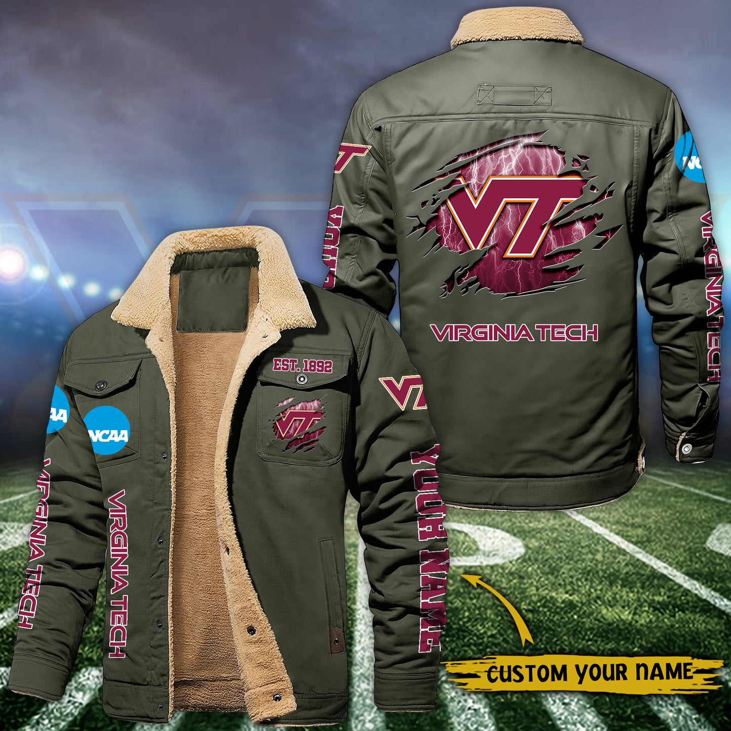 Virginia Tech Hokies Fleece Lined Cargo Jacket Custom Your Name 2026 Version EHIVM-53730