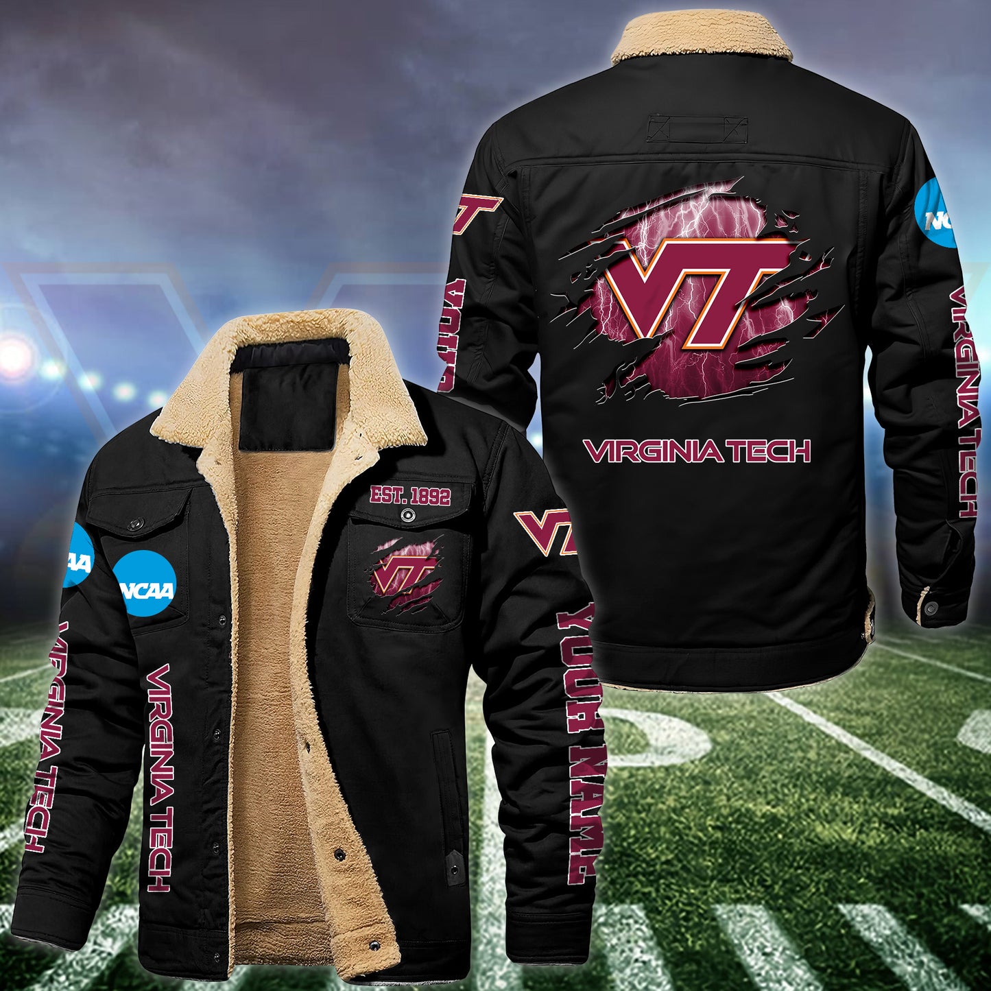 Virginia Tech Hokies Fleece Lined Cargo Jacket Custom Your Name 2026 Version EHIVM-53730