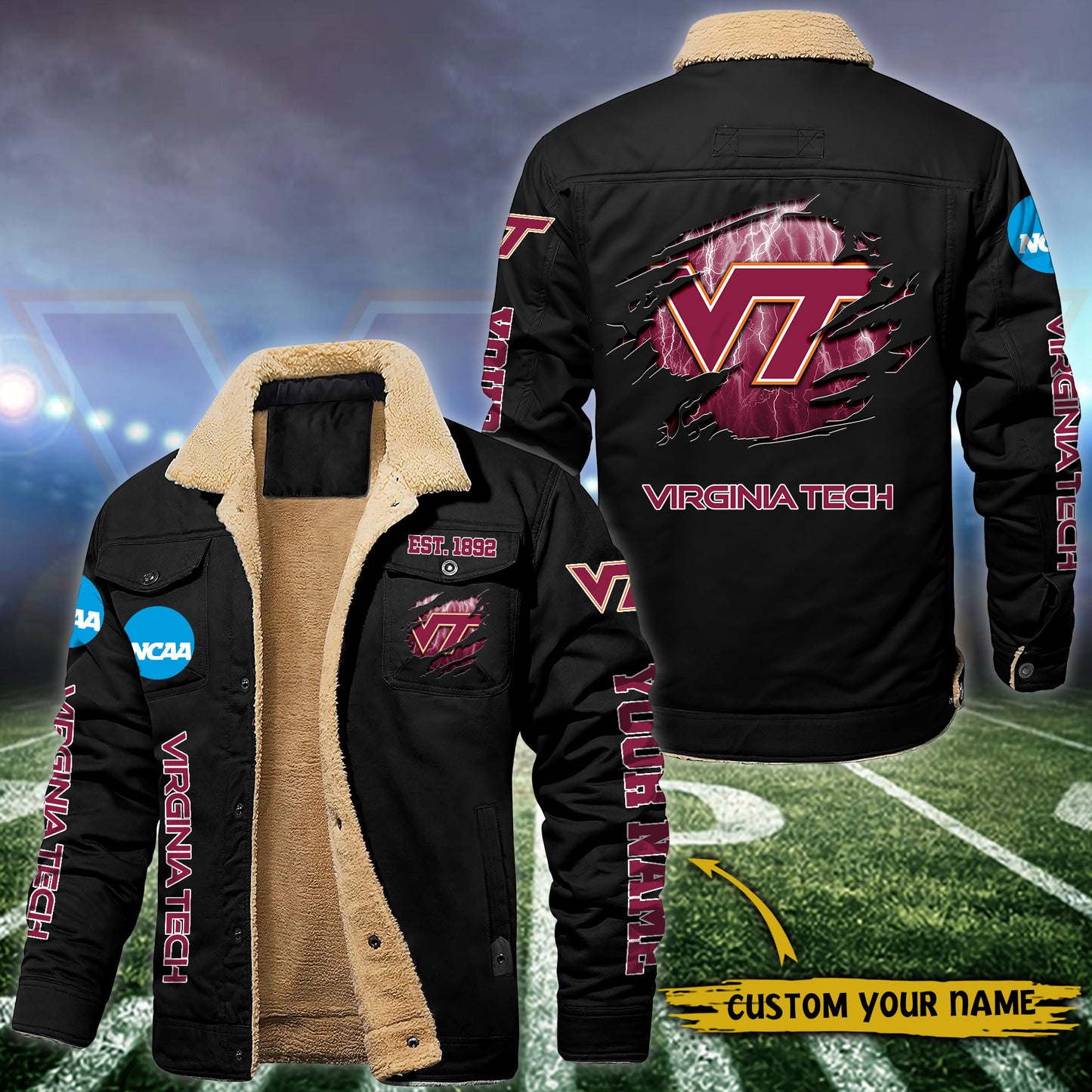 Virginia Tech Hokies Fleece Lined Cargo Jacket Custom Your Name 2026 Version EHIVM-53730