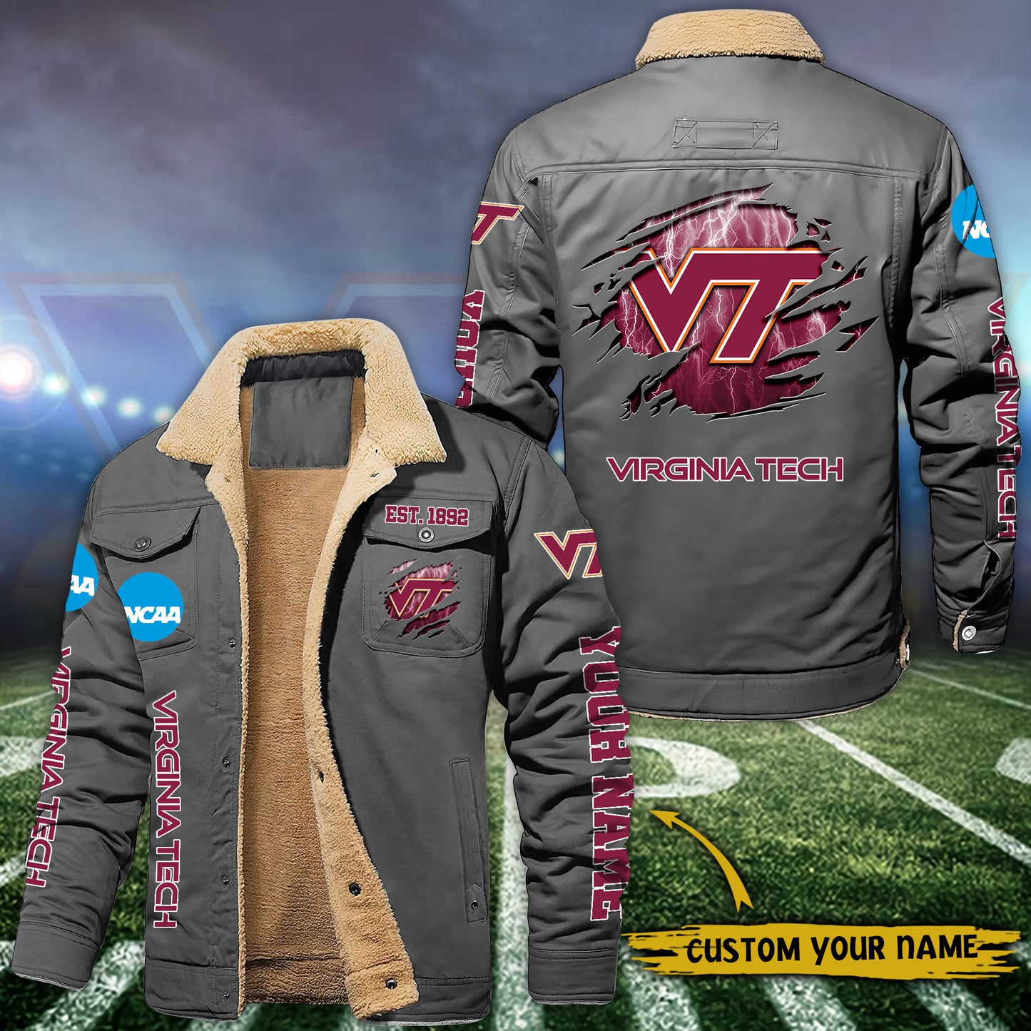Virginia Tech Hokies Fleece Lined Cargo Jacket Custom Your Name 2026 Version EHIVM-53730