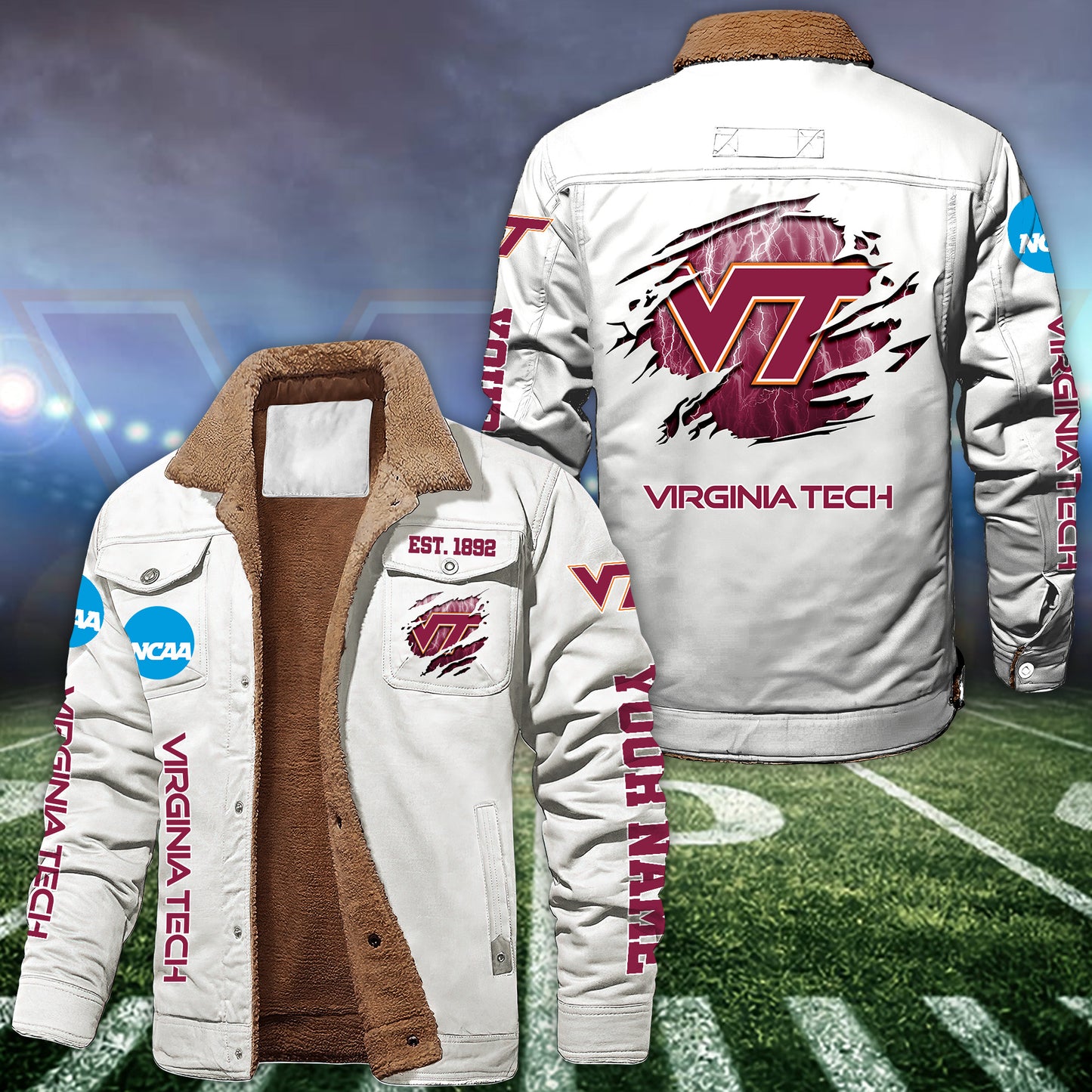 Virginia Tech Hokies Fleece Lined Cargo Jacket Custom Your Name 2026 Version EHIVM-53730