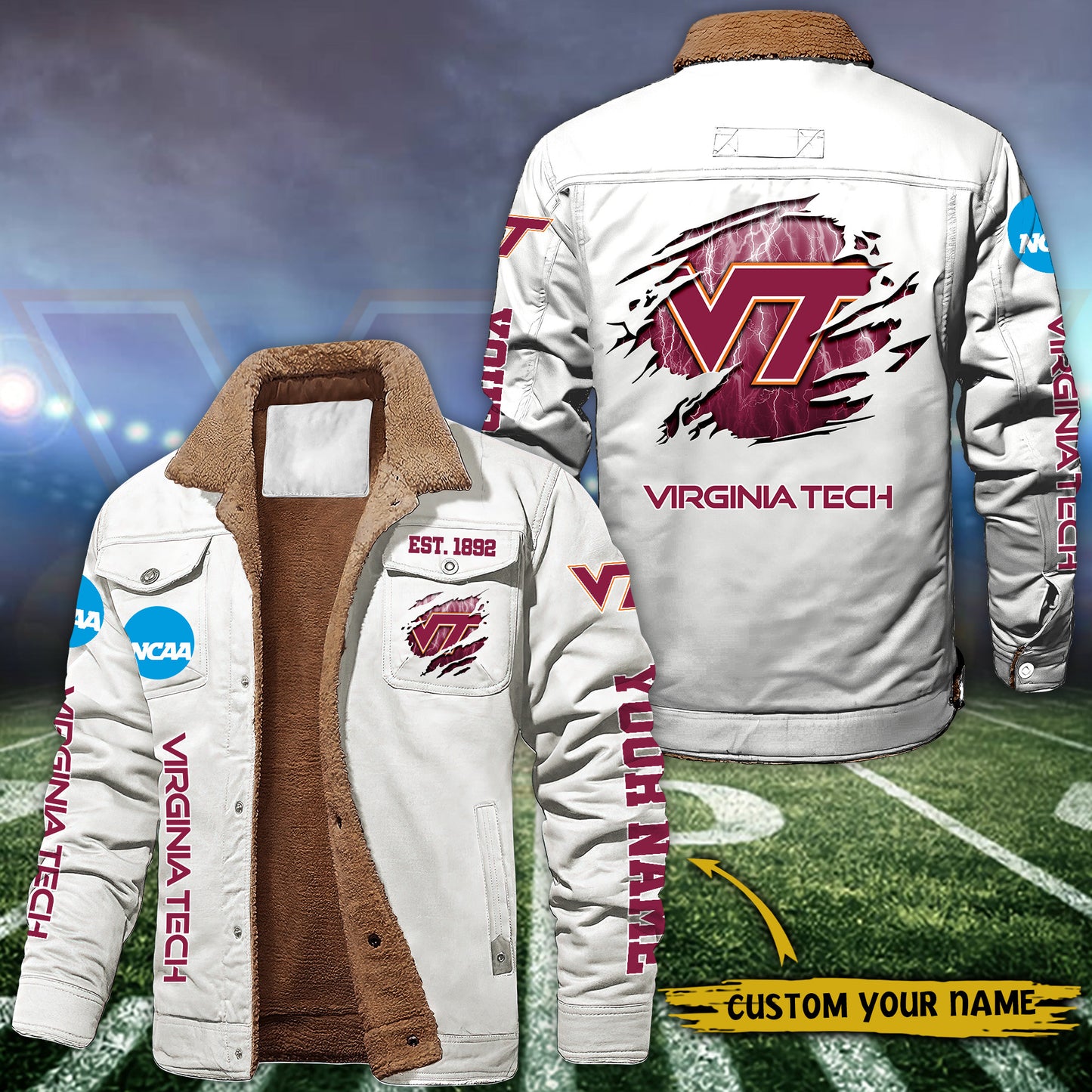 Virginia Tech Hokies Fleece Lined Cargo Jacket Custom Your Name 2026 Version EHIVM-53730