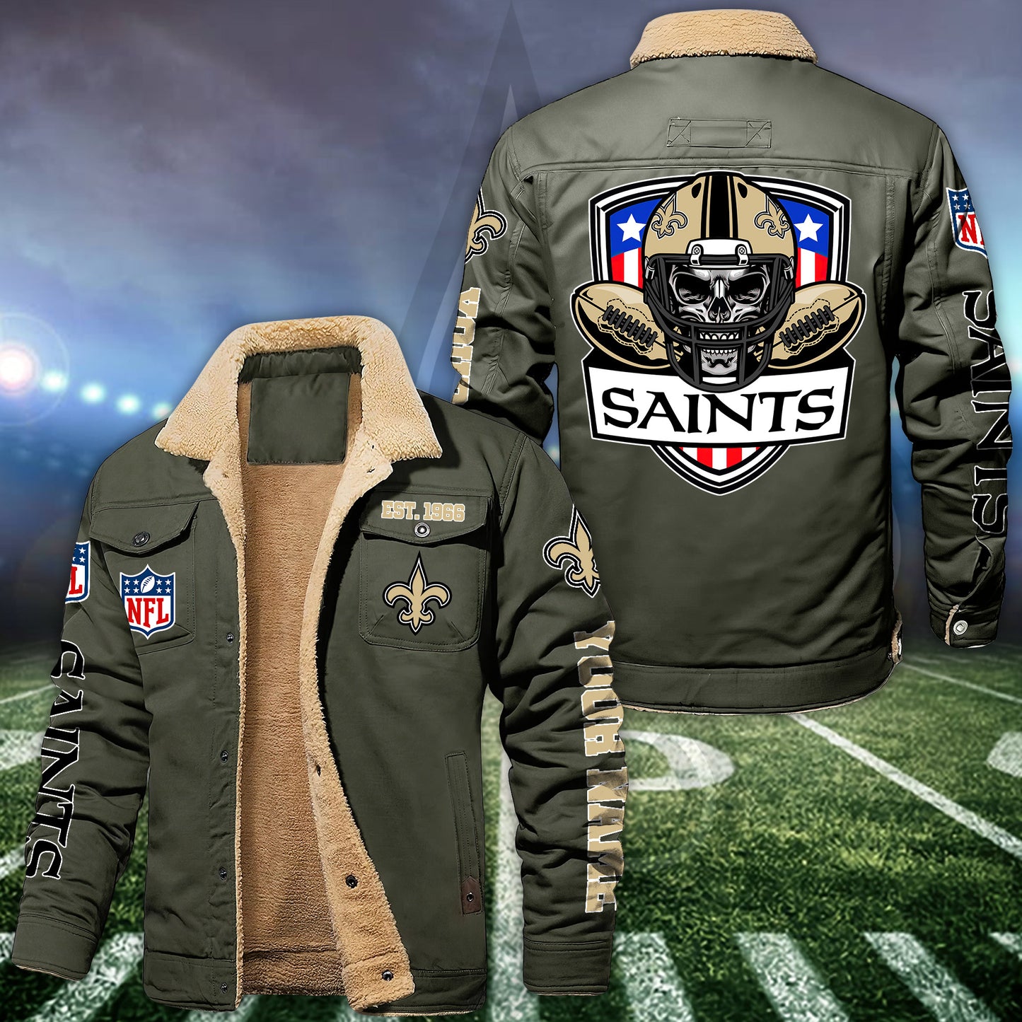 New Orleans Saints Fleece Lined Cargo Jacket Custom Your Name 2026 Version EHIVM-54163