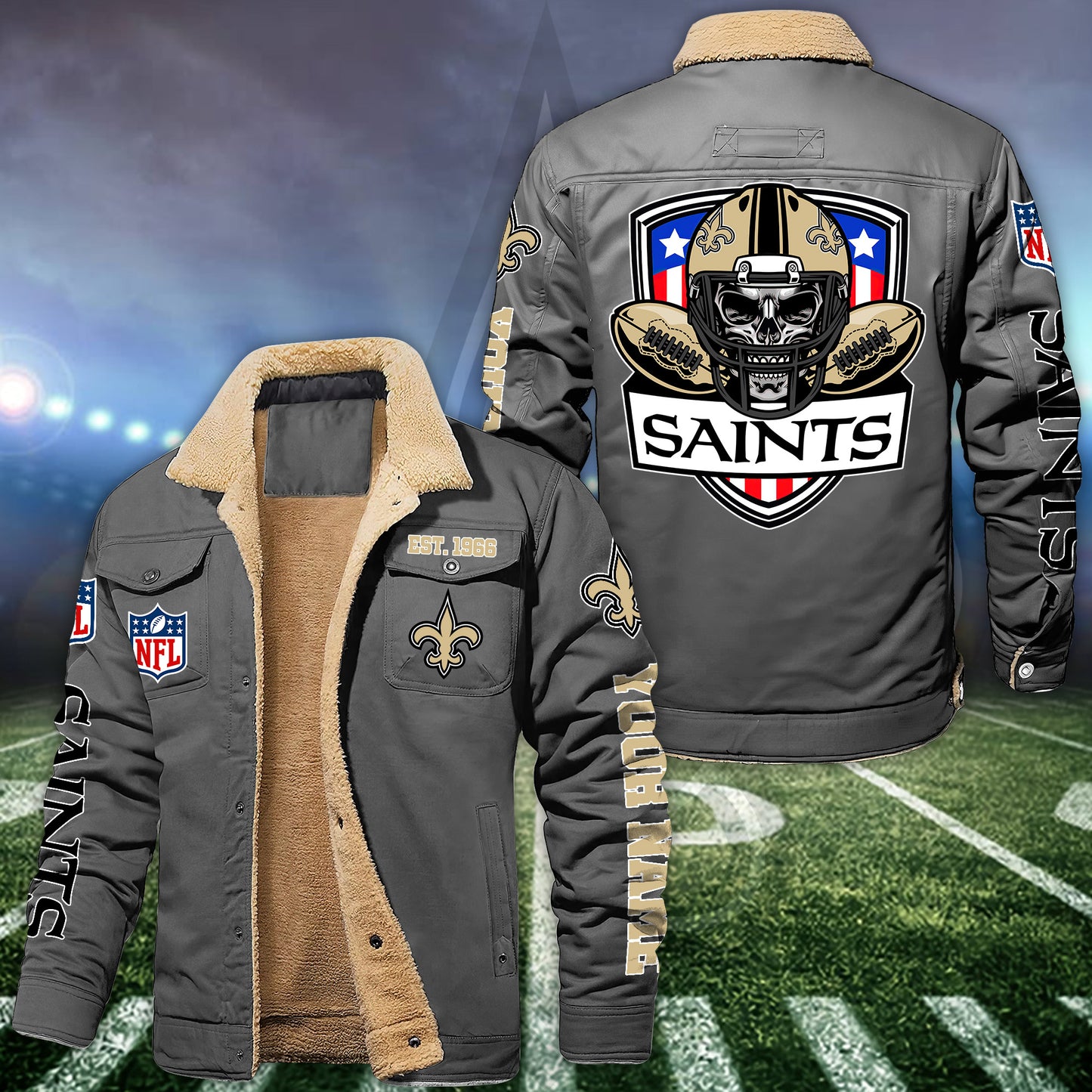 New Orleans Saints Fleece Lined Cargo Jacket Custom Your Name 2026 Version EHIVM-54163