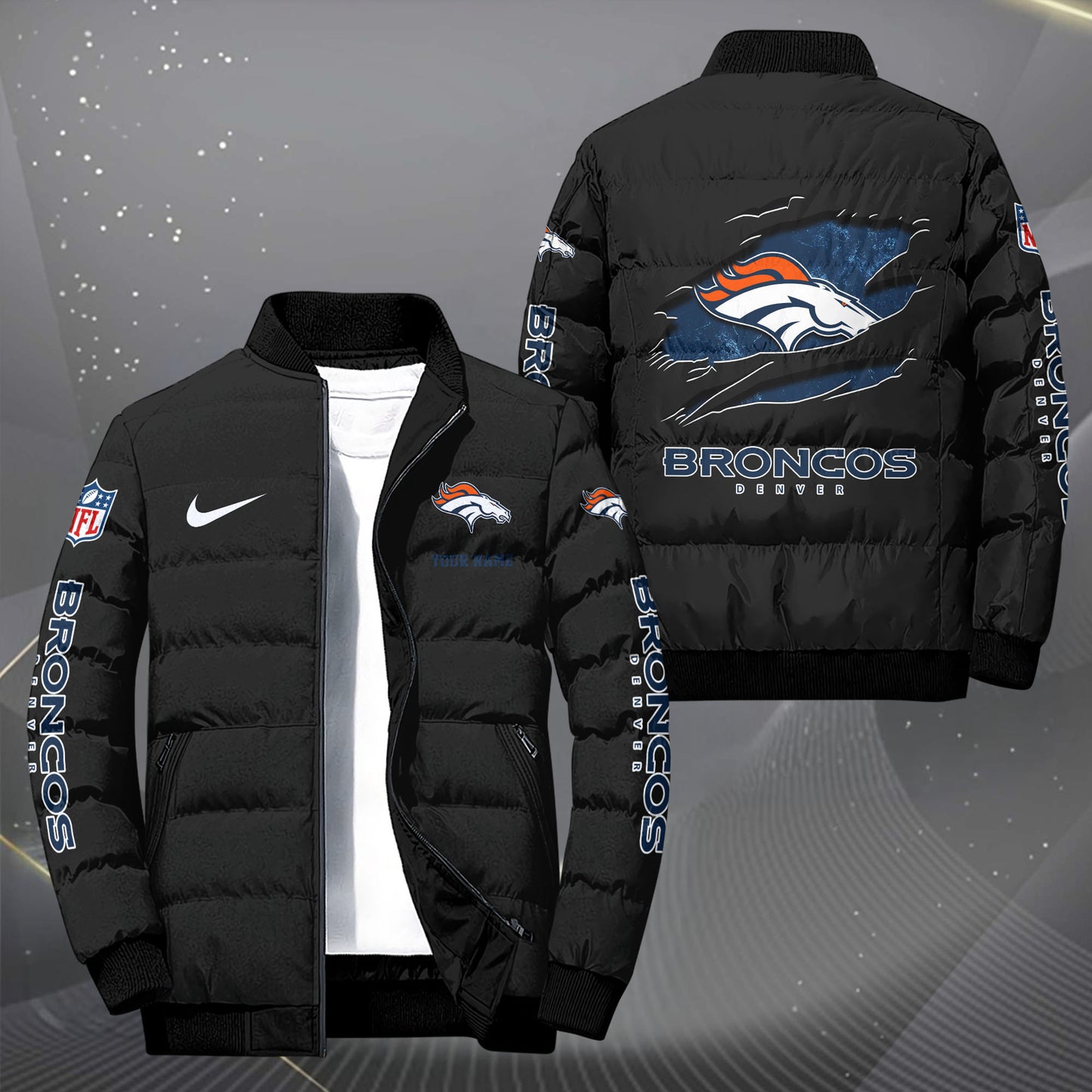 Denver Broncos Puffer Jacket Custom Your Name, Sport Jacket, FootBall Fan Gifts EHIVM-62479