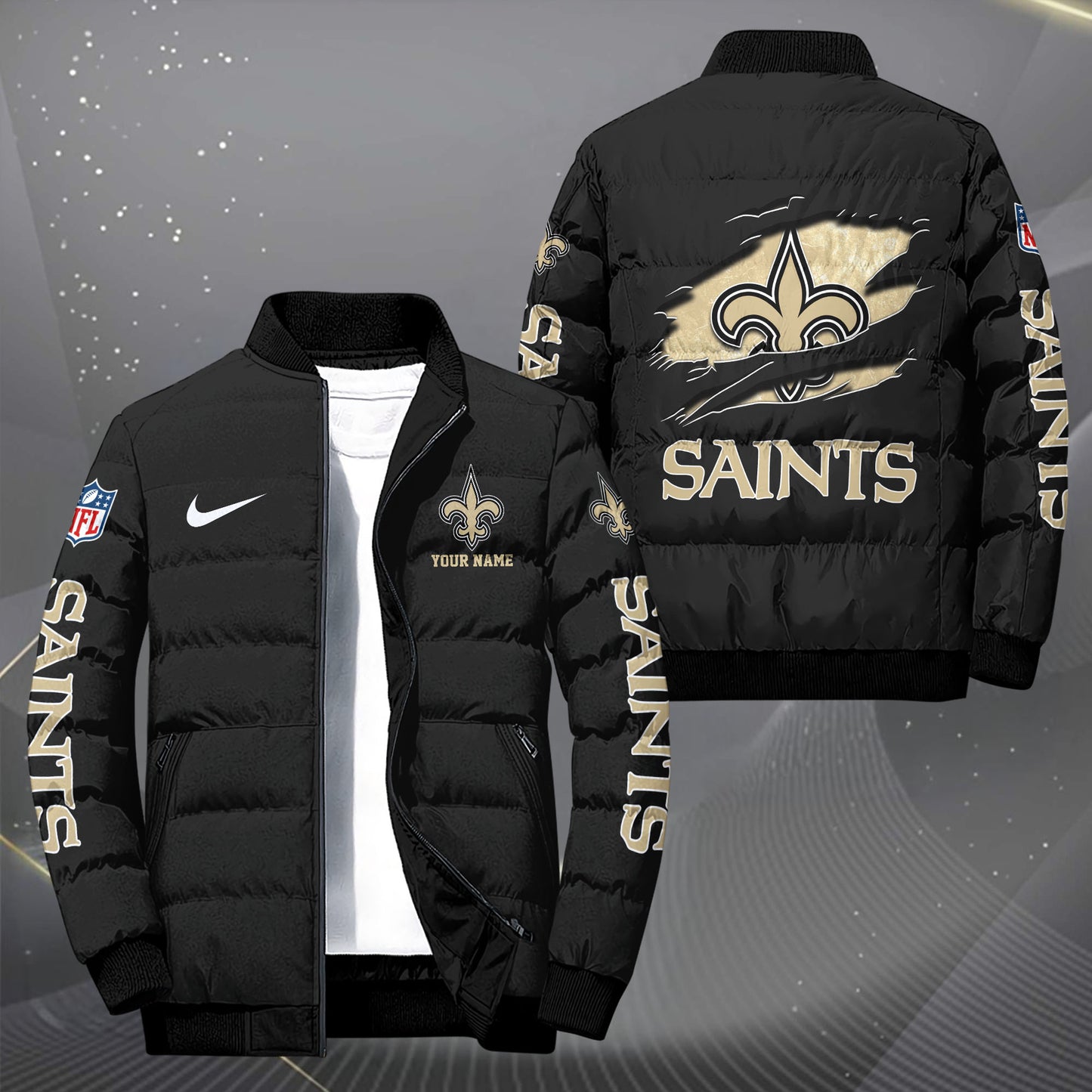 New Orleans Saints Puffer Jacket Custom Your Name, Sport Jacket, FootBall Fan Gifts EHIVM-62479