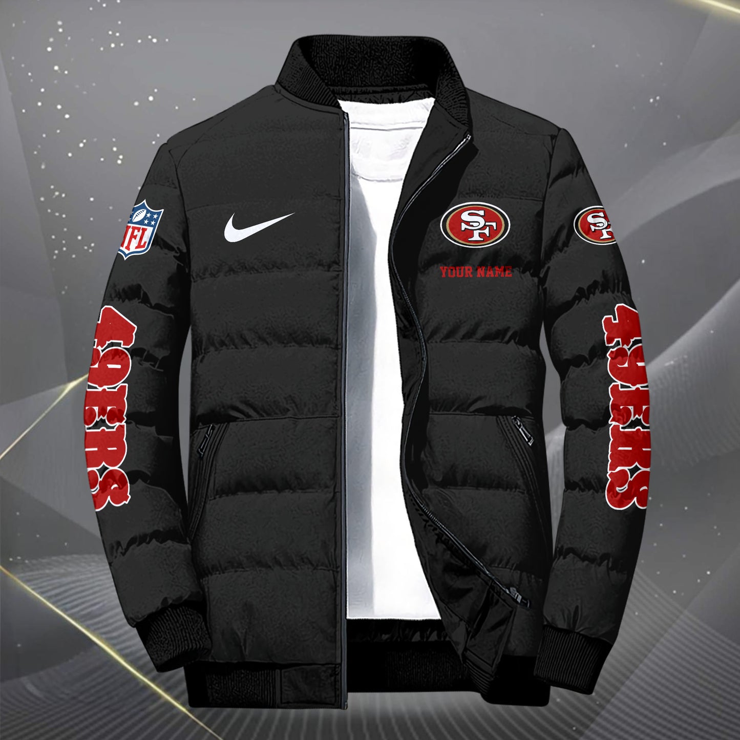 San Francisco 49ers Puffer Jacket Custom Your Name, Sport Jacket, FootBall Fan Gifts EHIVM-62479