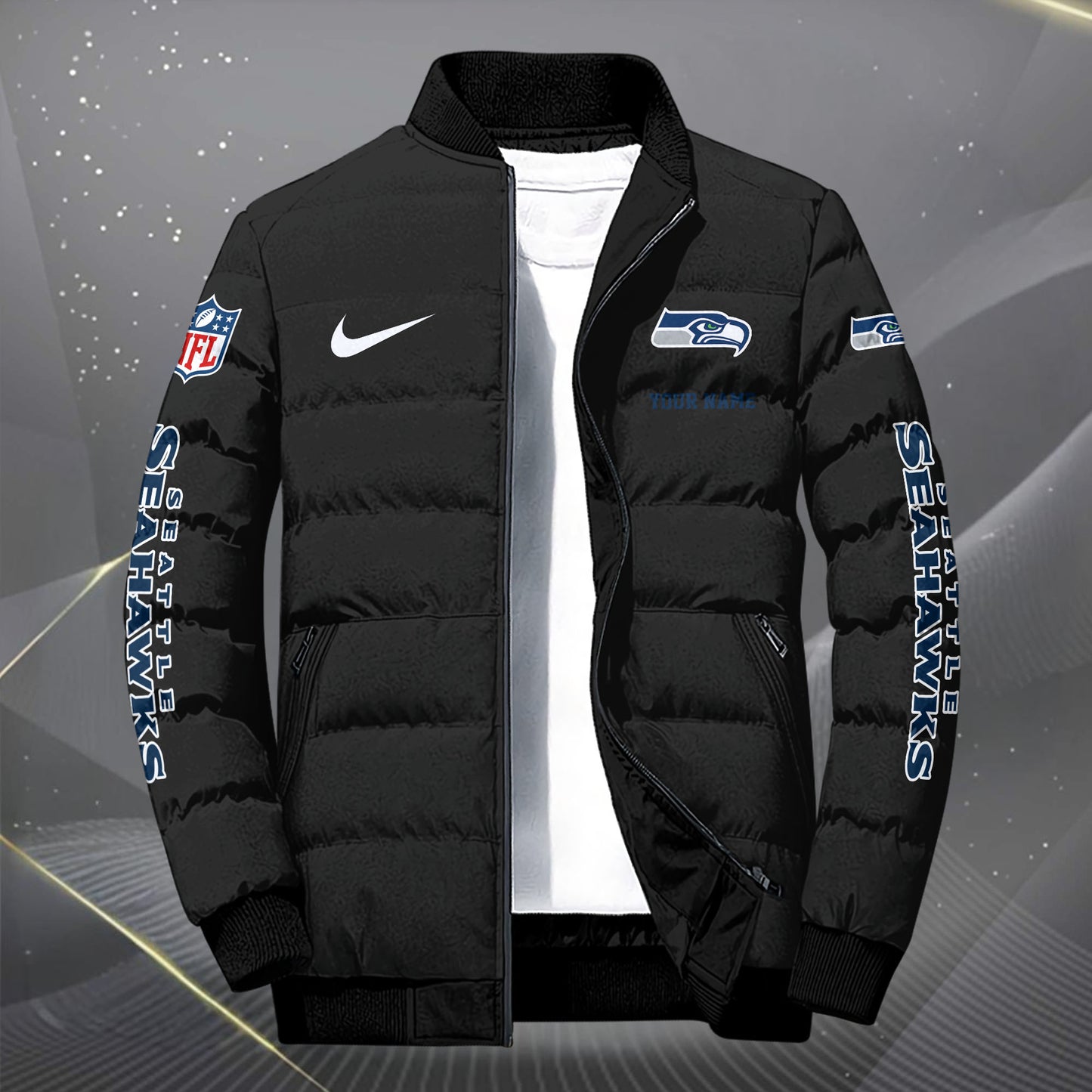 Seattle Seahawks Puffer Jacket Custom Your Name, Sport Jacket, FootBall Fan Gifts EHIVM-62479