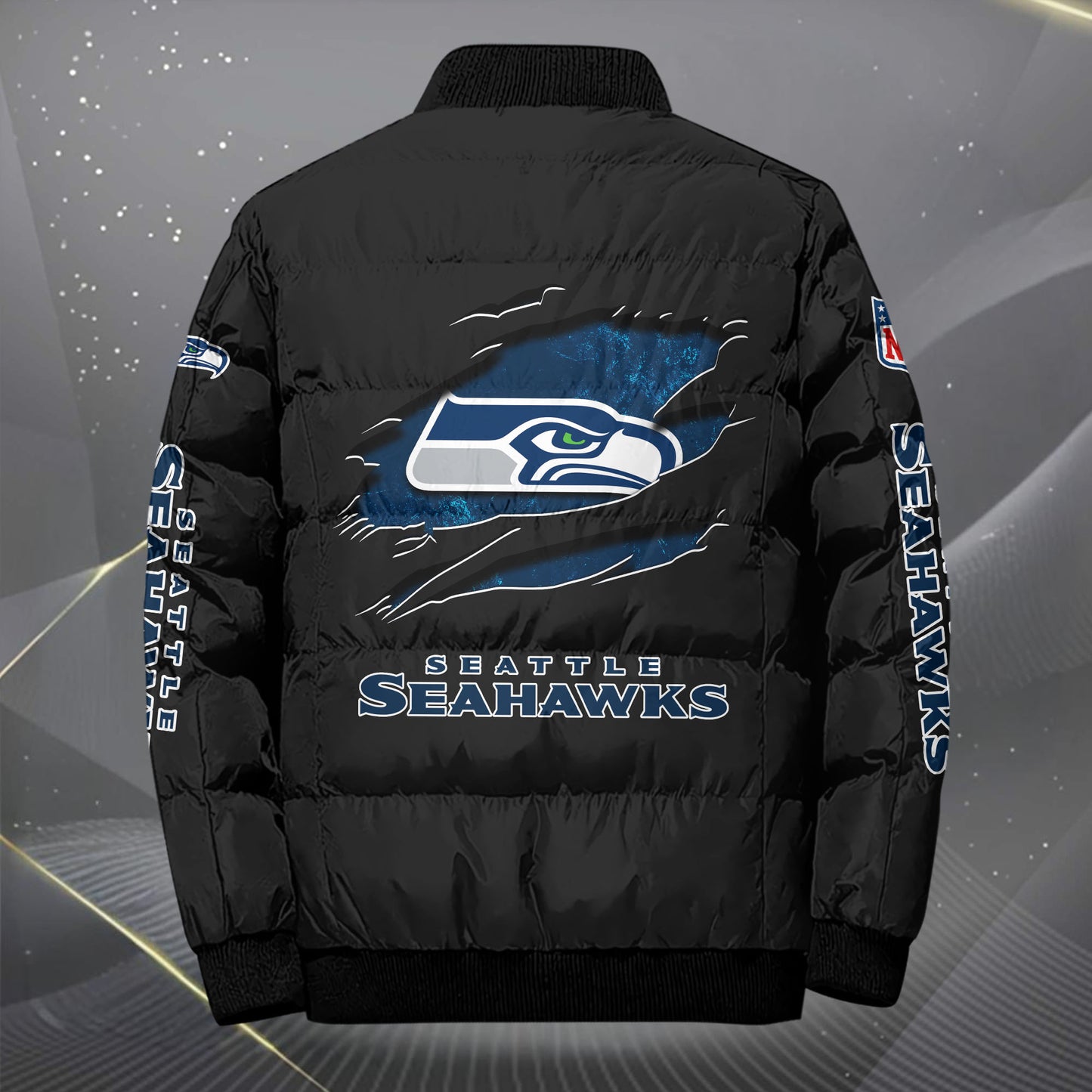 Seattle Seahawks Puffer Jacket Custom Your Name, Sport Jacket, FootBall Fan Gifts EHIVM-62479