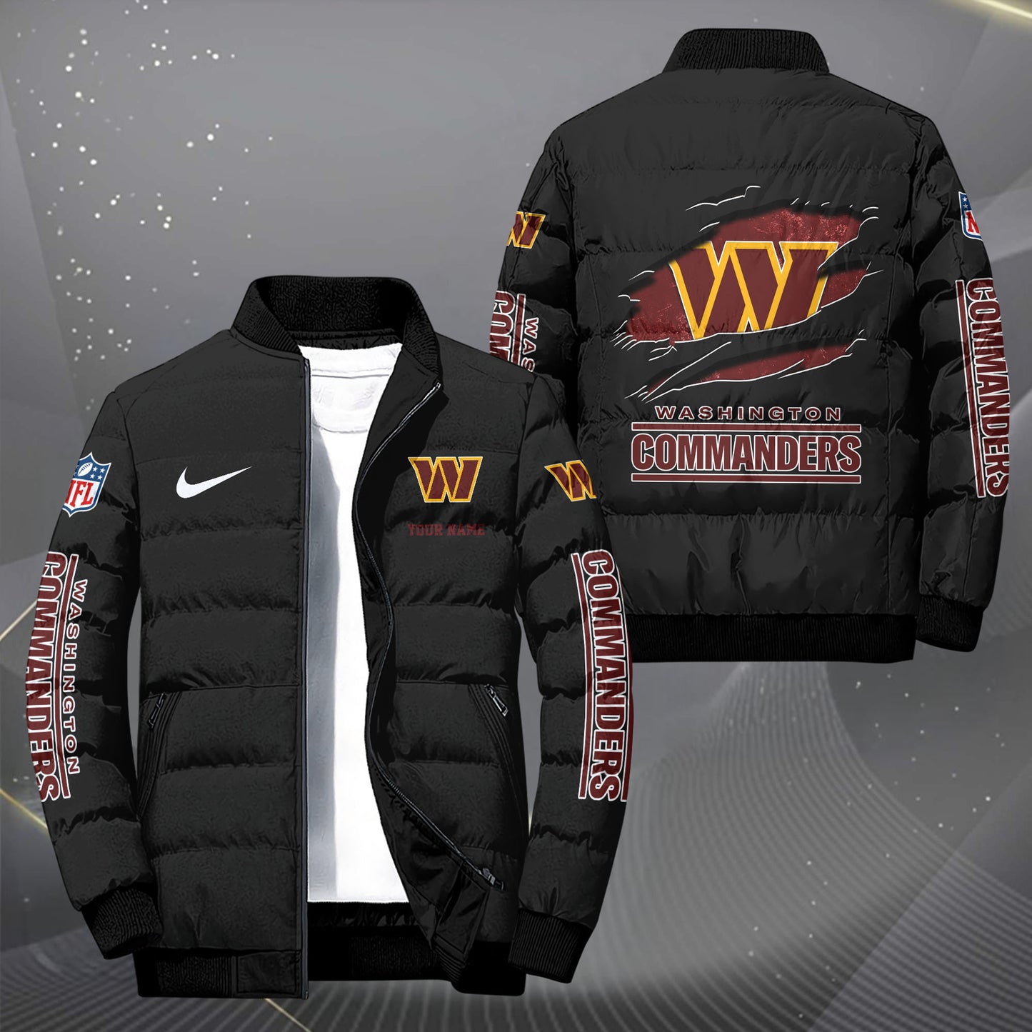 Washington Commanders Puffer Jacket Custom Your Name, Sport Jacket, FootBall Fan Gifts EHIVM-62479