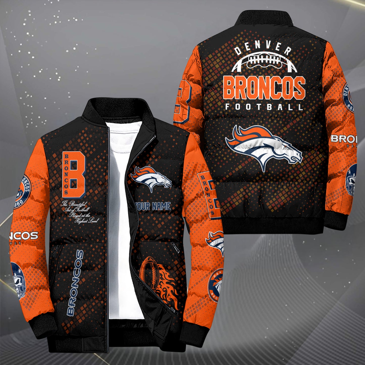 Denver Broncos Puffer Jacket Custom Your Name, Sport Jacket, FootBall Fan Gifts EHIVM-62495