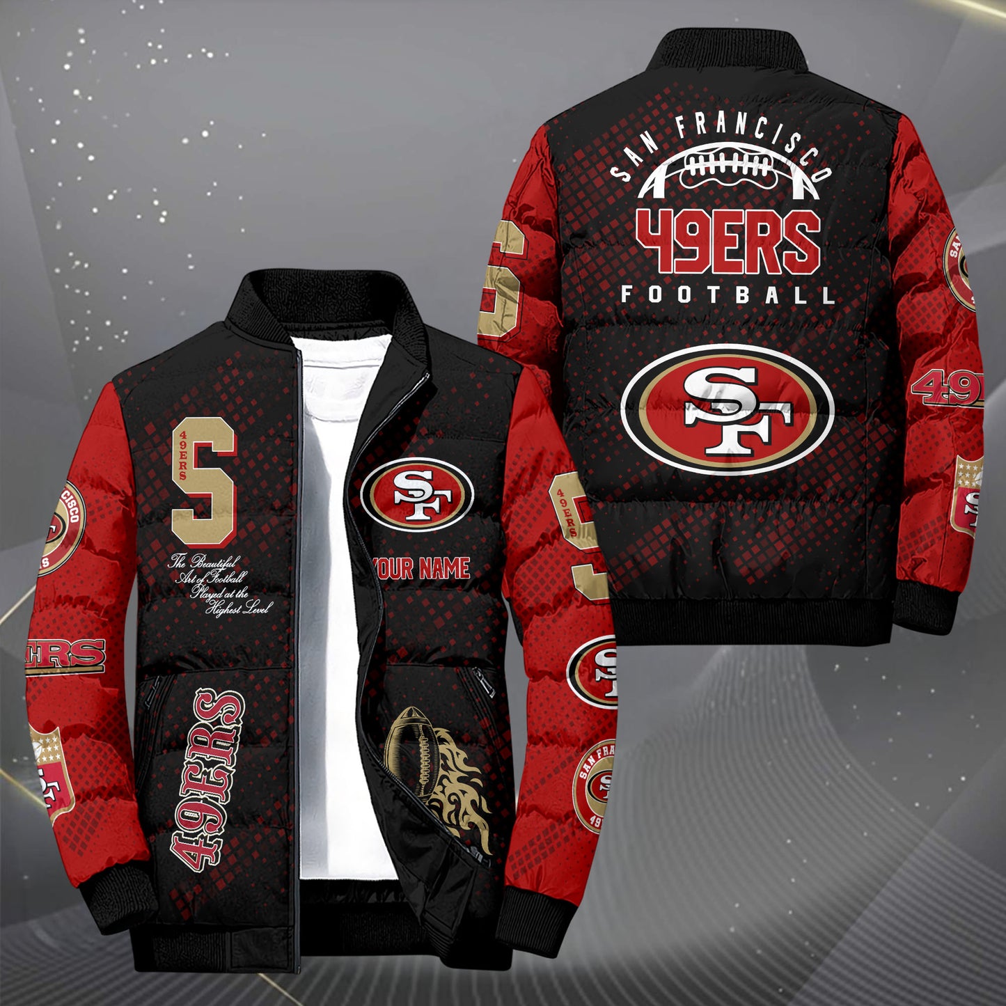San Francisco 49ers Puffer Jacket Custom Your Name, Sport Jacket, FootBall Fan Gifts EHIVM-62495