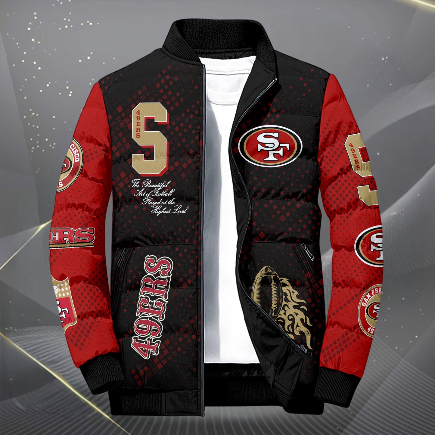 San Francisco 49ers Puffer Jacket Custom Your Name, Sport Jacket, FootBall Fan Gifts EHIVM-62495